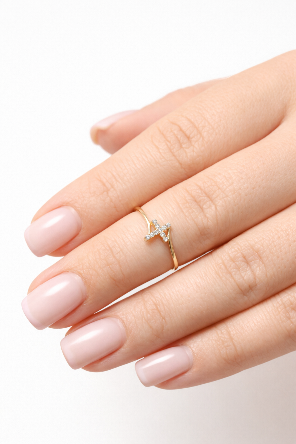 Prsteň Cross Shine, 14K zlato