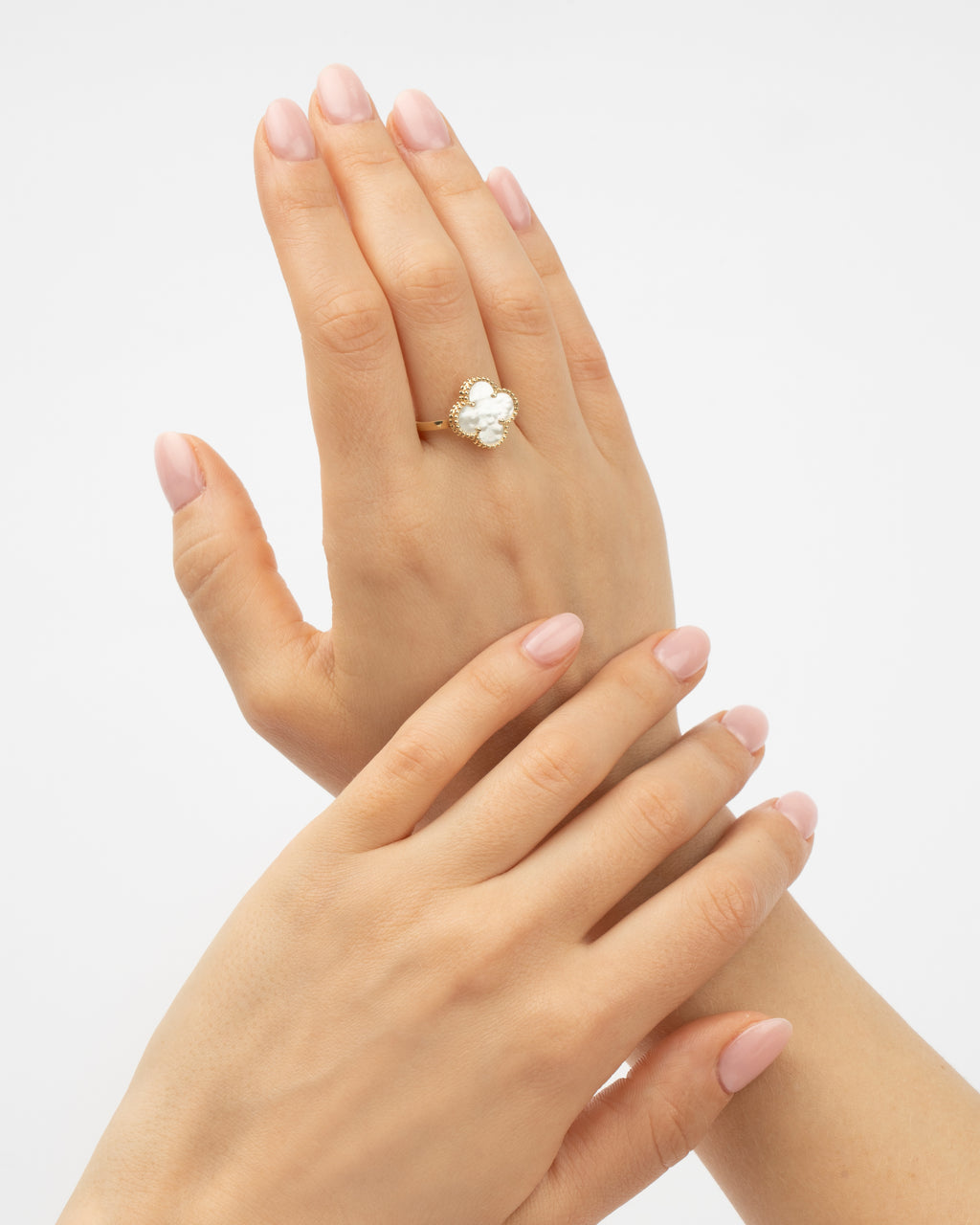 Prsteň Aurora Clover biely veľky, 14K zlato