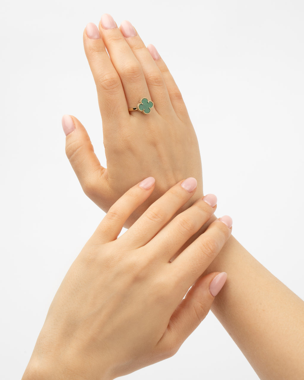 Prsteň Aurora Clover zelený stredný, 14K zlato