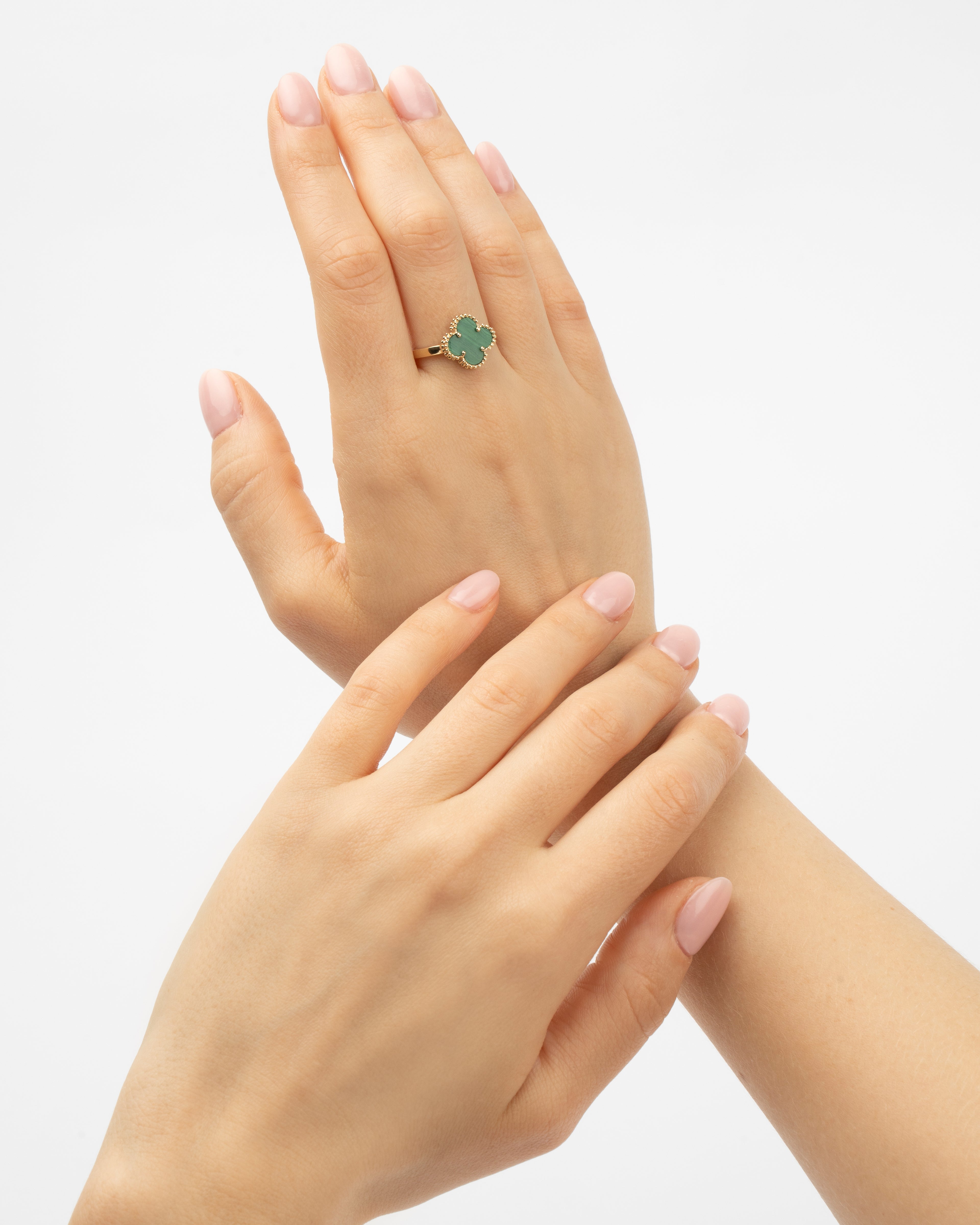 Prsteň Aurora Clover zelený stredný, 14K zlato