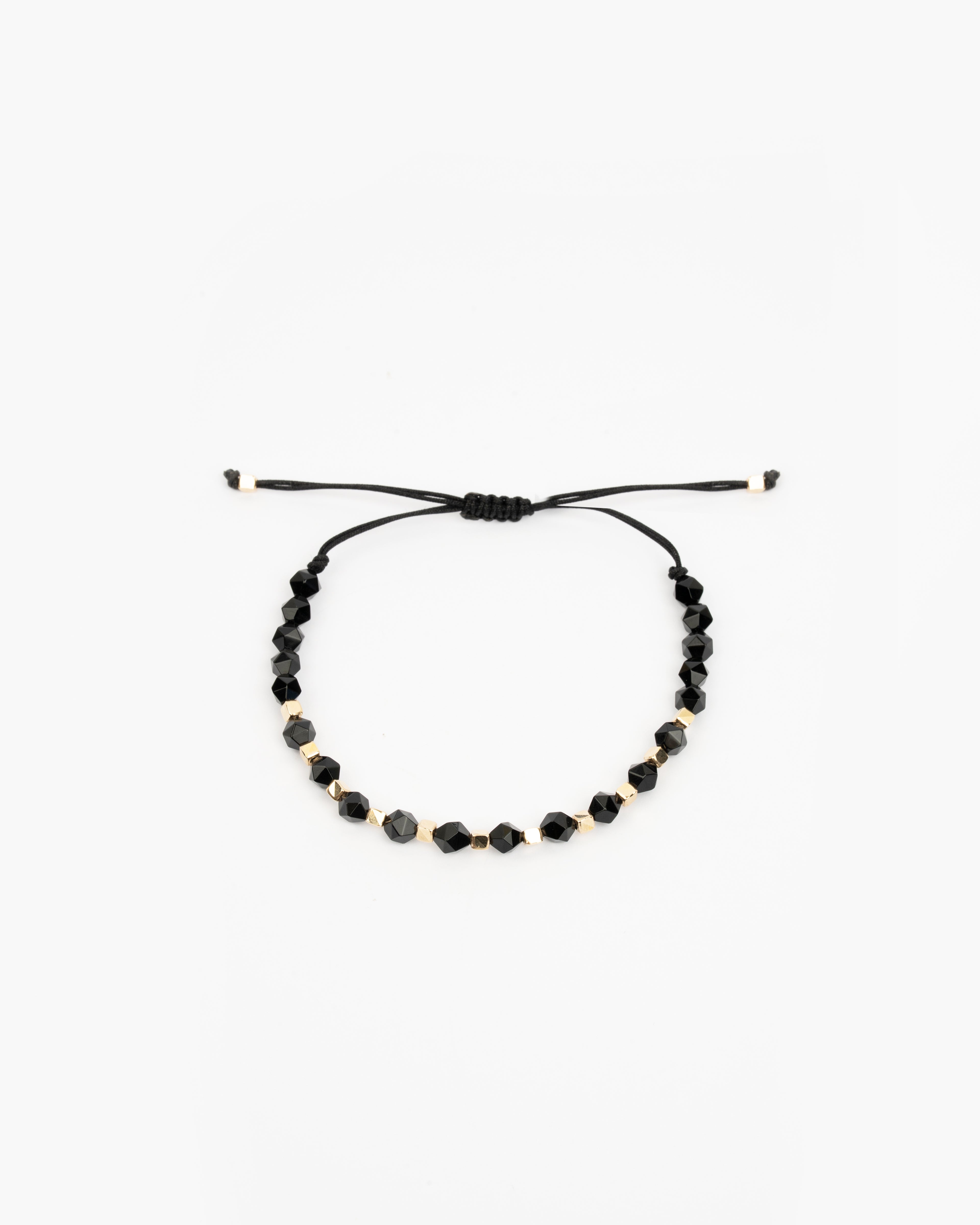 Zlatý šnúrkový náramok Onyx Facette Noir, 14K zlato