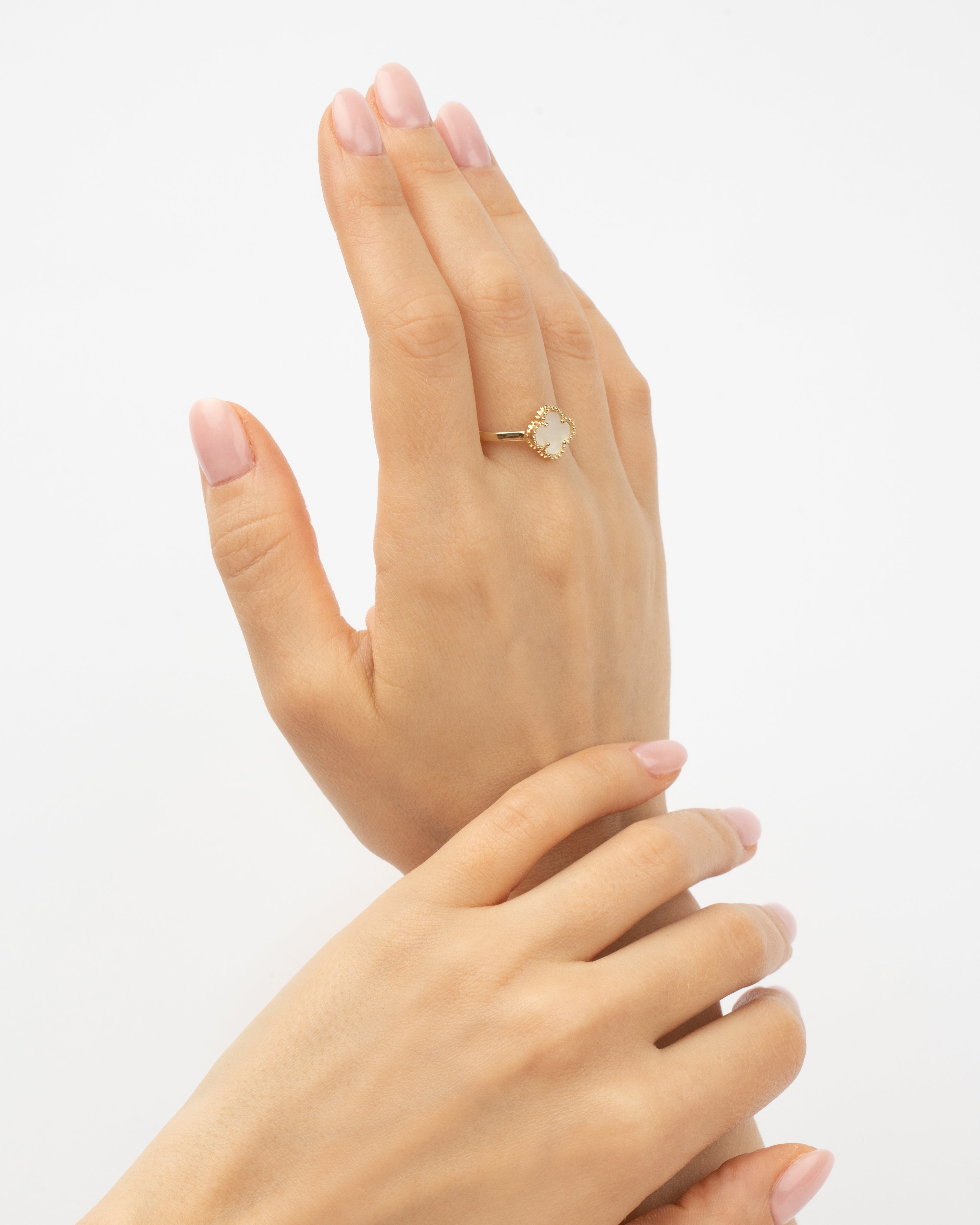 Prsteň Aurora Clover biely malý, 14K zlato