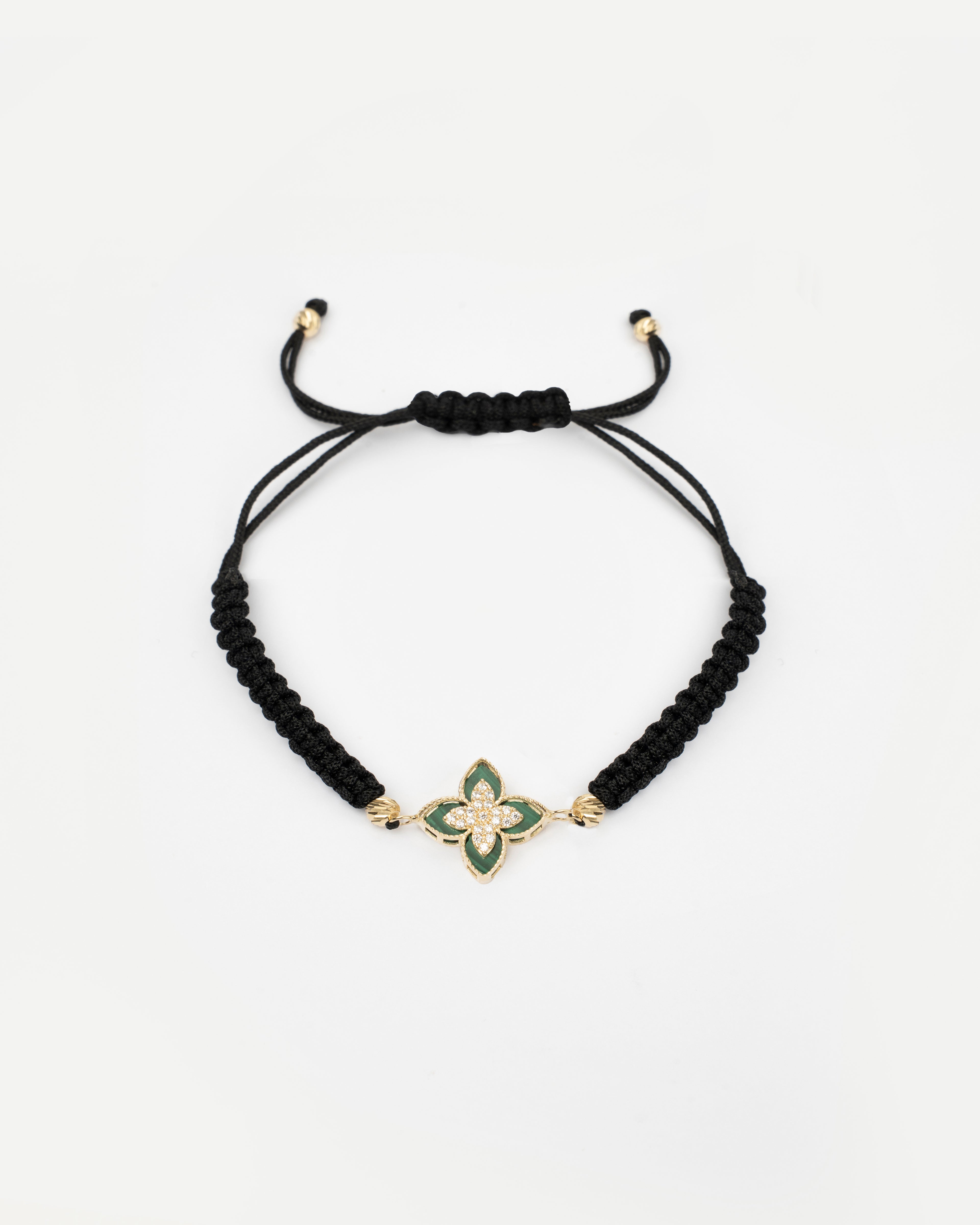 Zlatý šnúrkový náramok Fleur Vert, 14K zlato