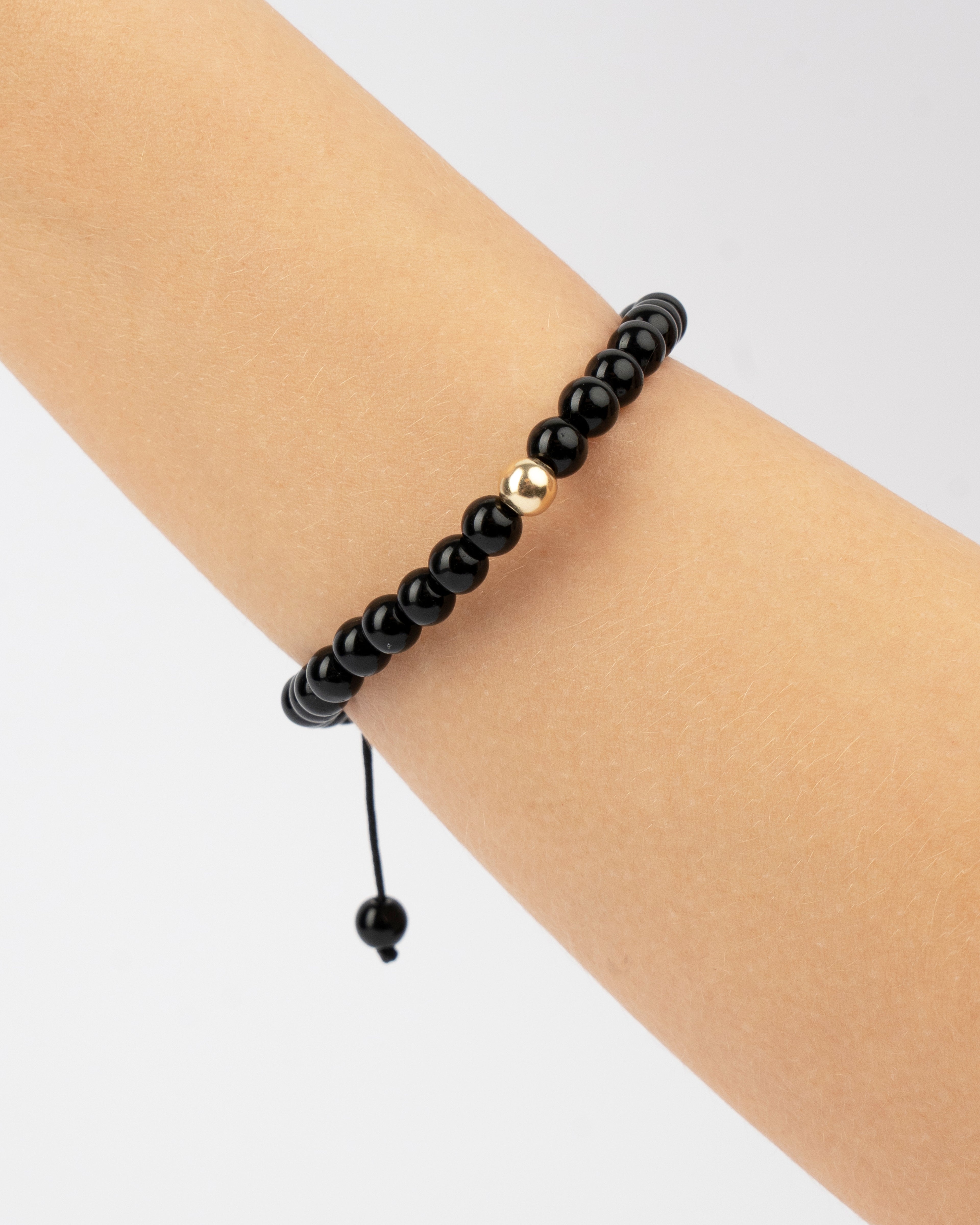 Zlatý šnúrkový náramok Noir Sphere Gloss, 14K zlato