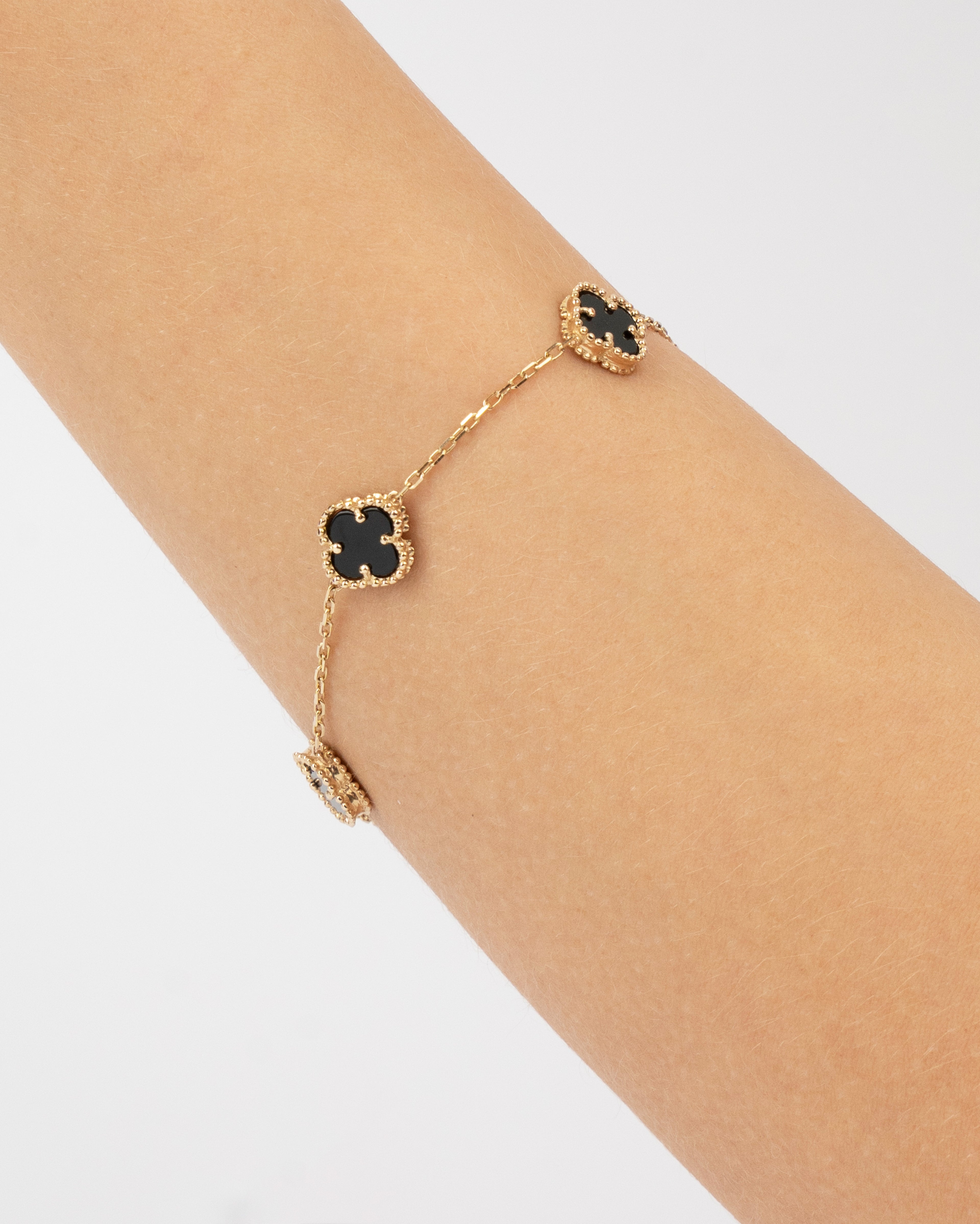 Náramok Aurora Clover čierny 5ks stredný štvorlístok , 14K zlato