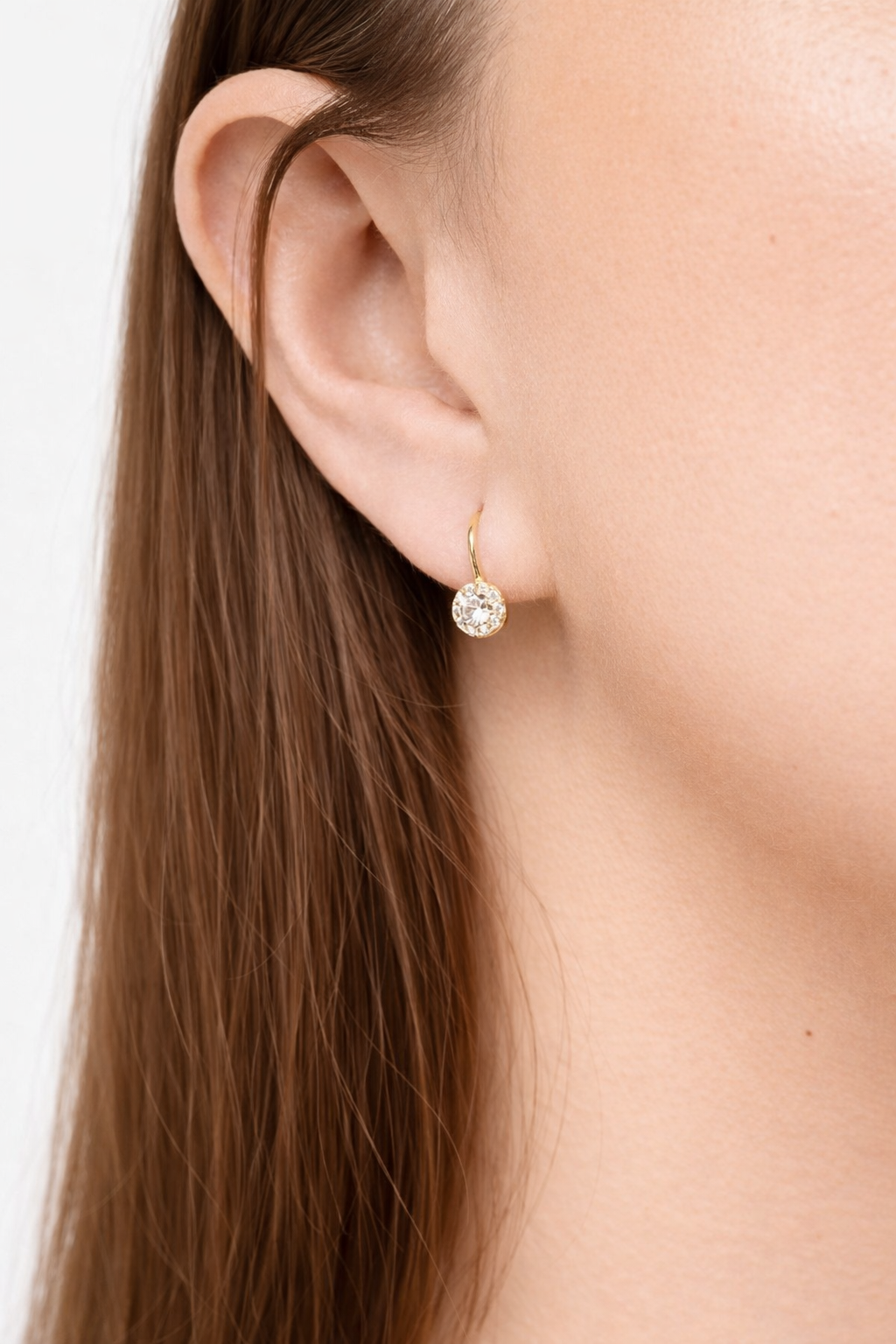 Náušnice na klasický patent Halo Shine, 14K zlato