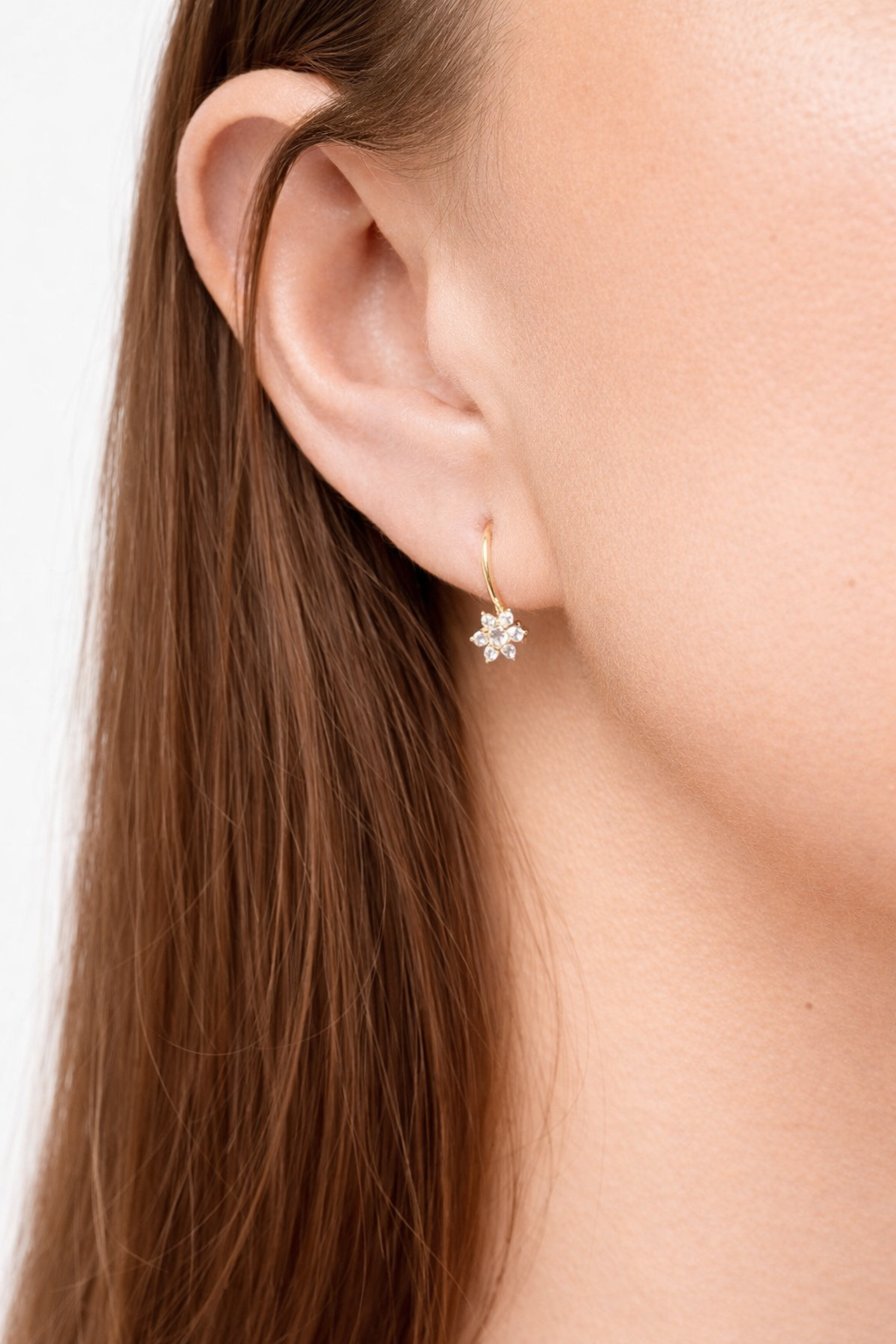 Náušnice na klasický patent Flower Shine, 14K zlato