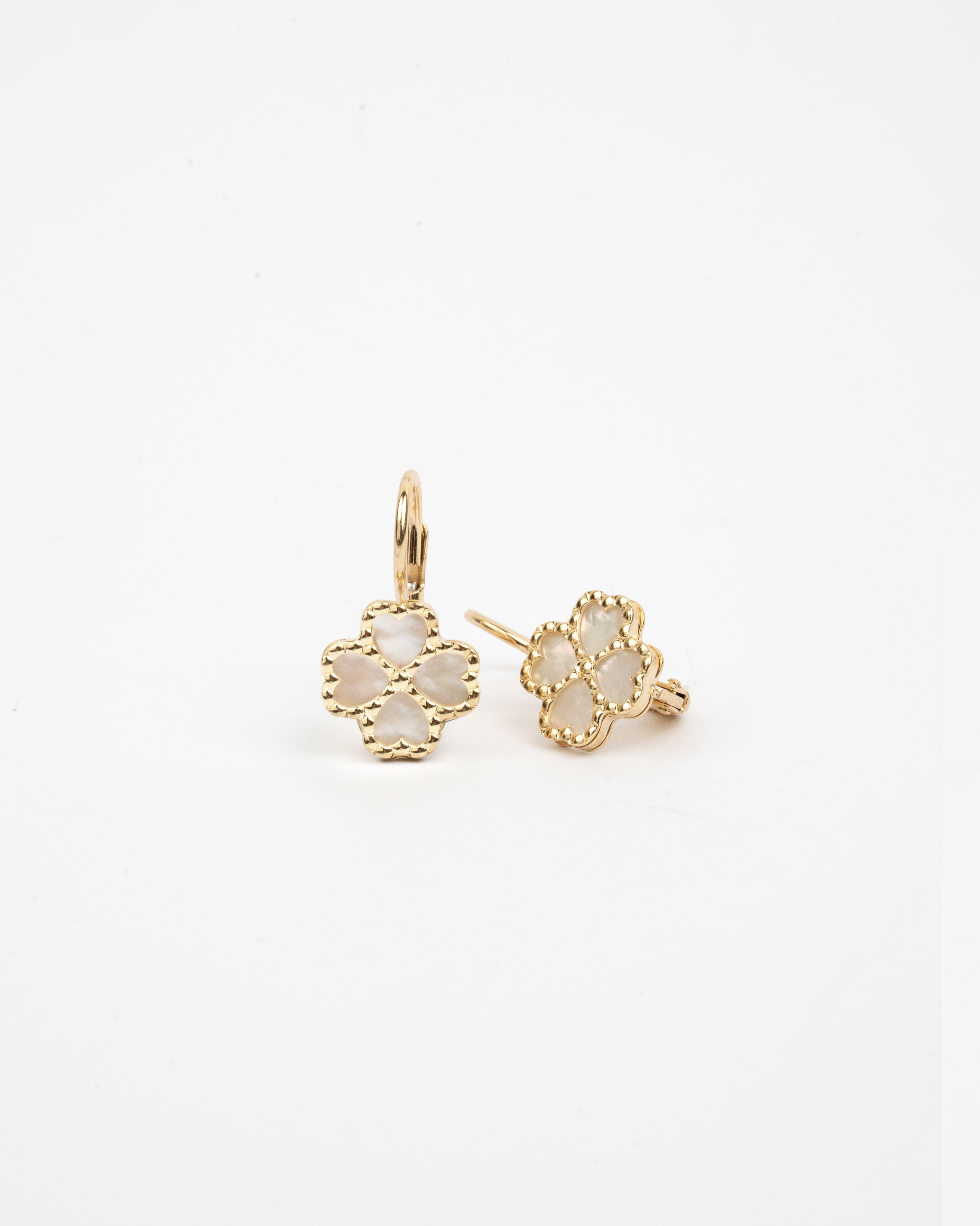 Náušnice na klasický patent Flora perla , 14K zlato