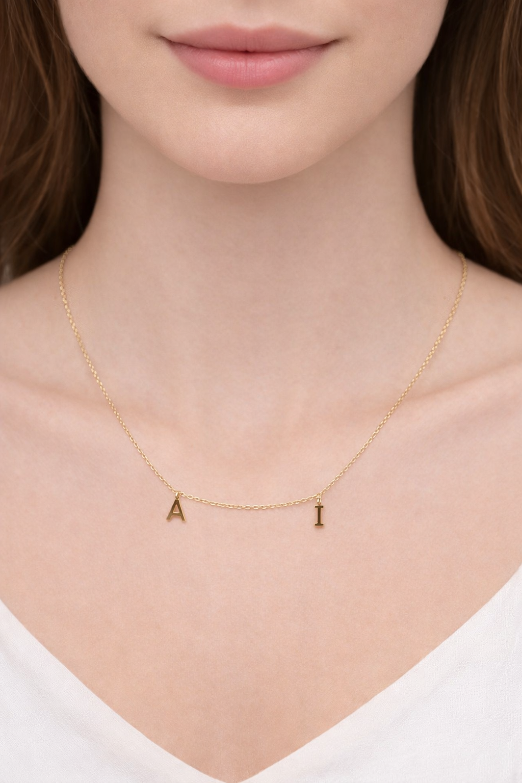 Atelier Multi Letter Necklace, 14K zlato