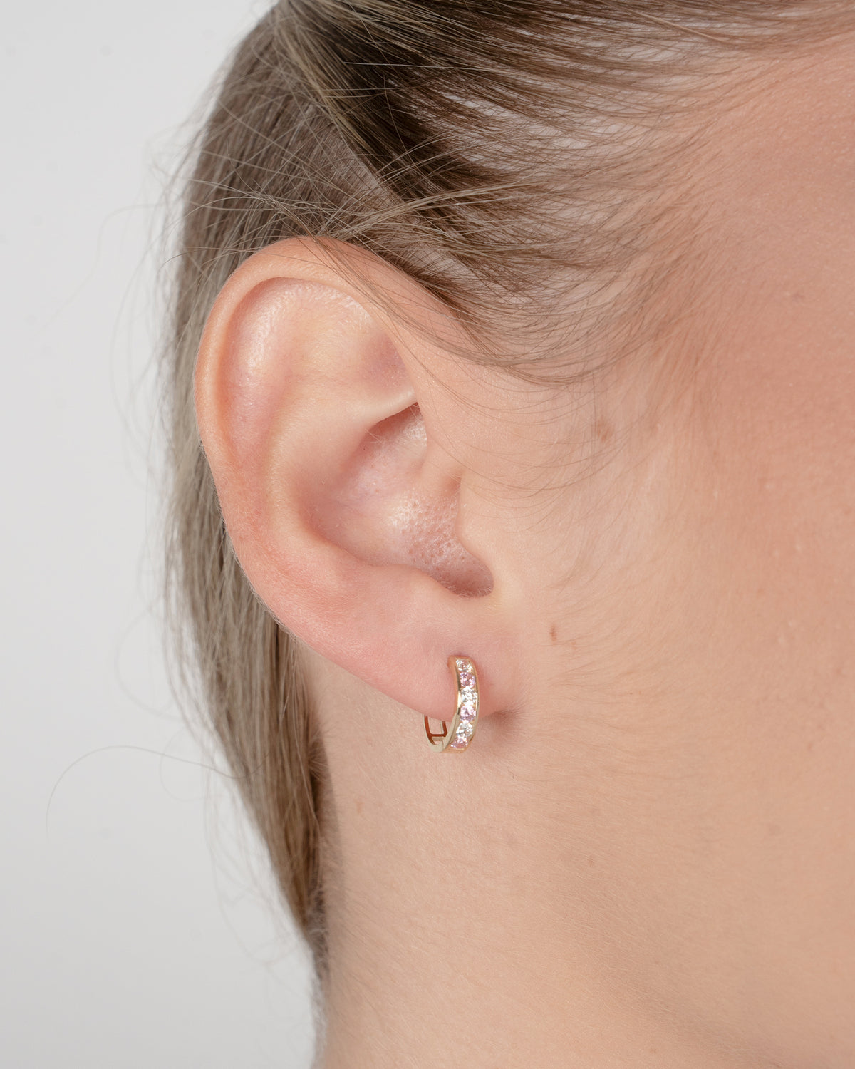 Kruhové náušnice Elinor Pink & White, 14K zlato