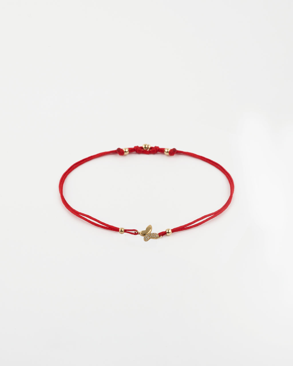 Zlatý šnúrkový náramok Red Butterfly, 14K zlato
