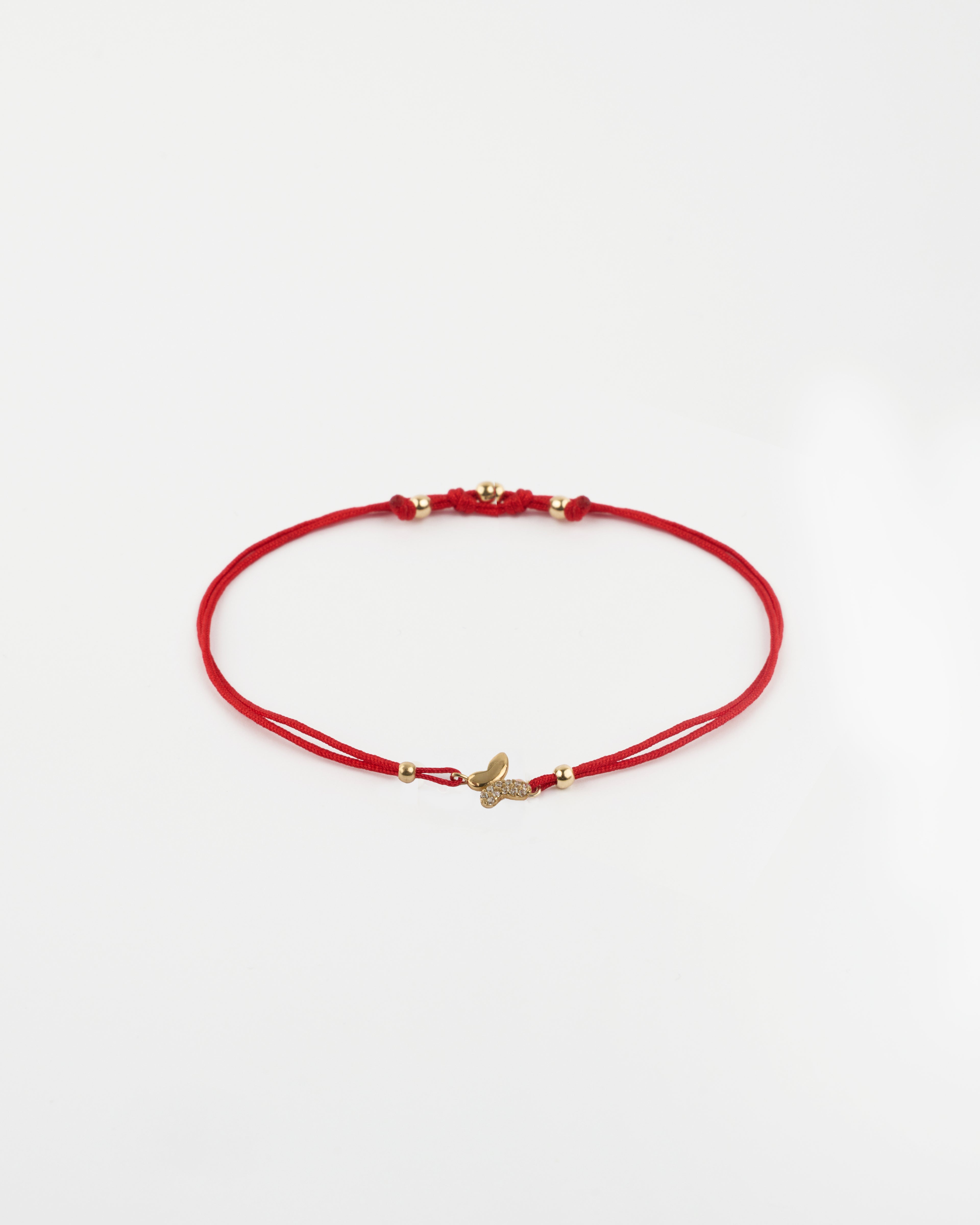 Zlatý šnúrkový náramok Red Butterfly, 14K zlato