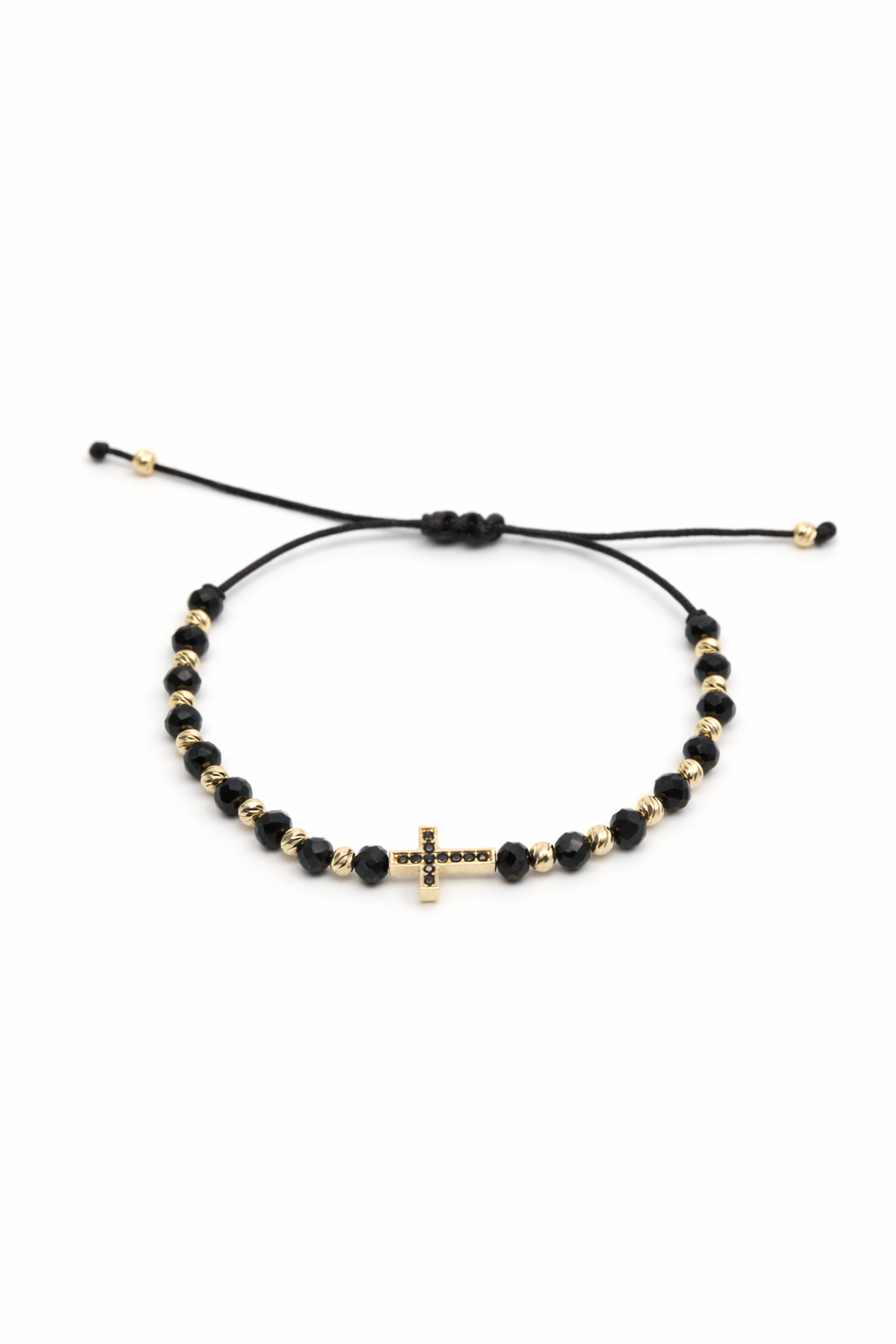 Zlatý šnúrkový náramok Onyx Cross Shine, 14K zlato