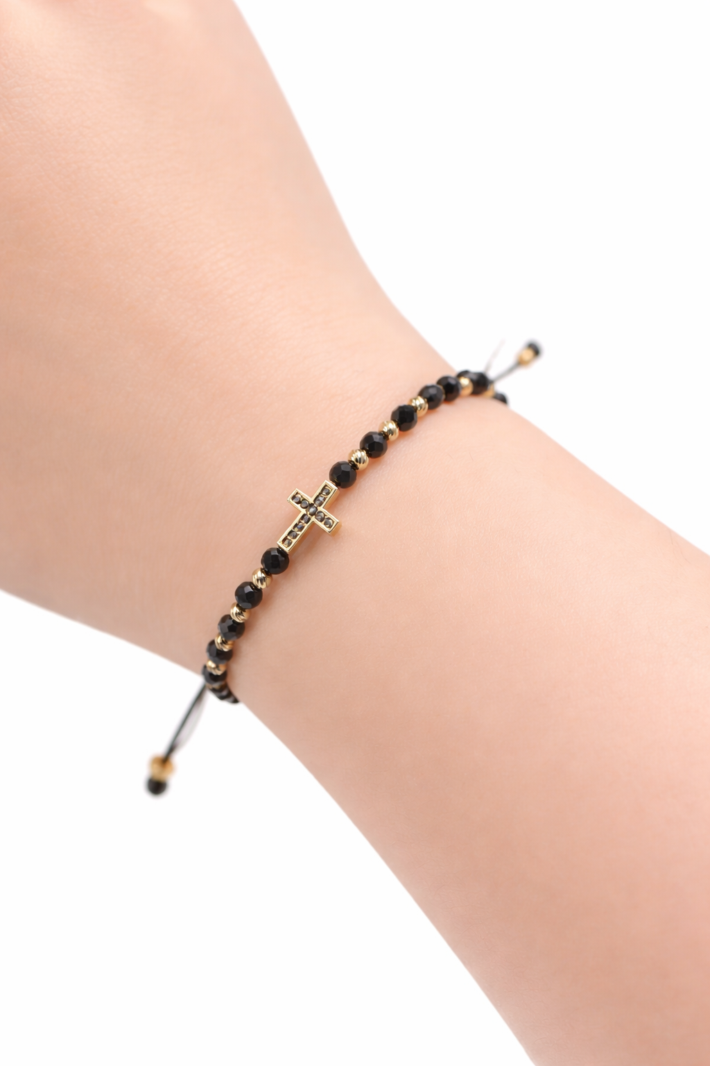 Zlatý šnúrkový náramok Onyx Cross Shine, 14K zlato