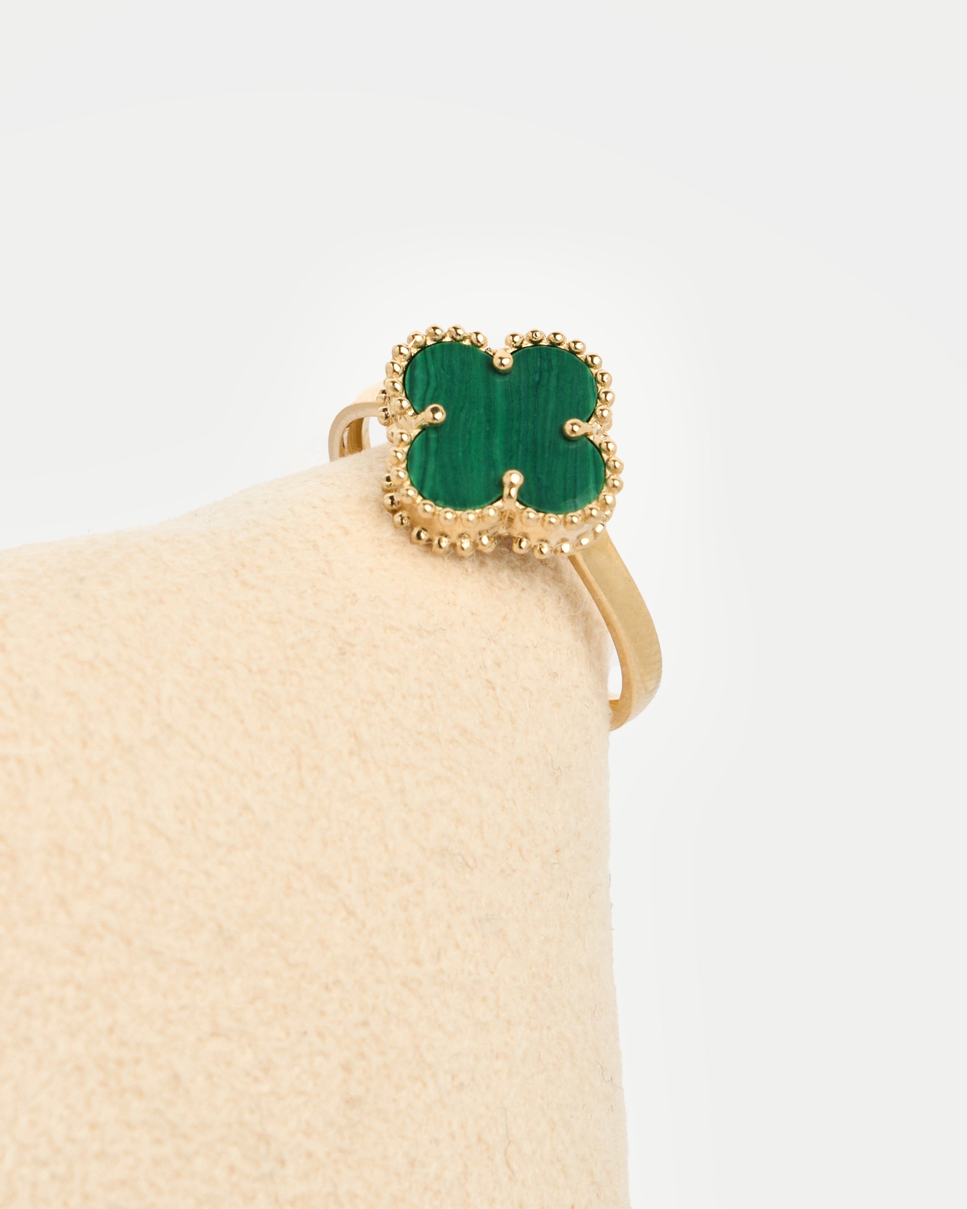 Prsteň Aurora Clover zelený stredný, 14K zlato