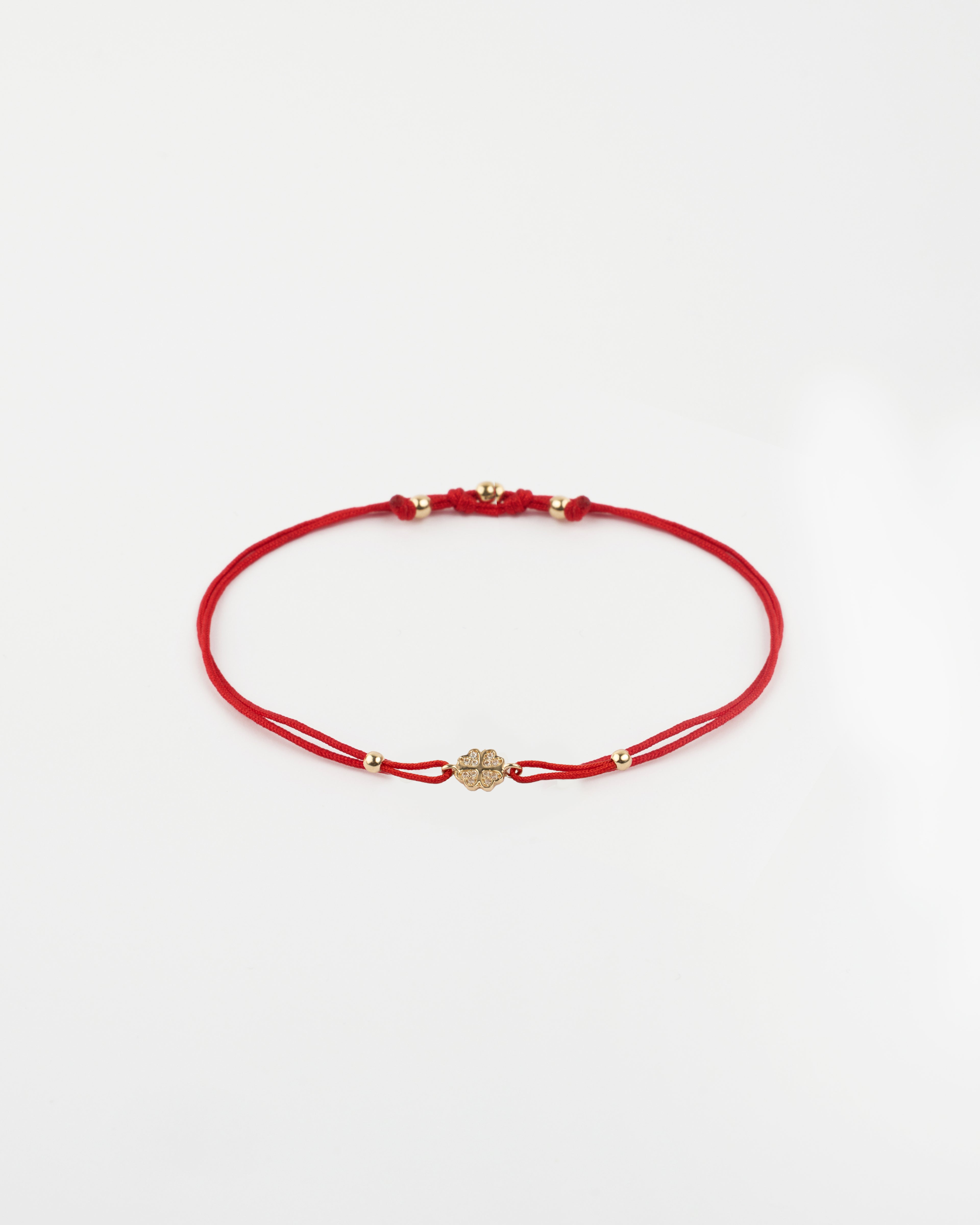 Zlatý šnúrkový náramok Red Clover, 14K zlato