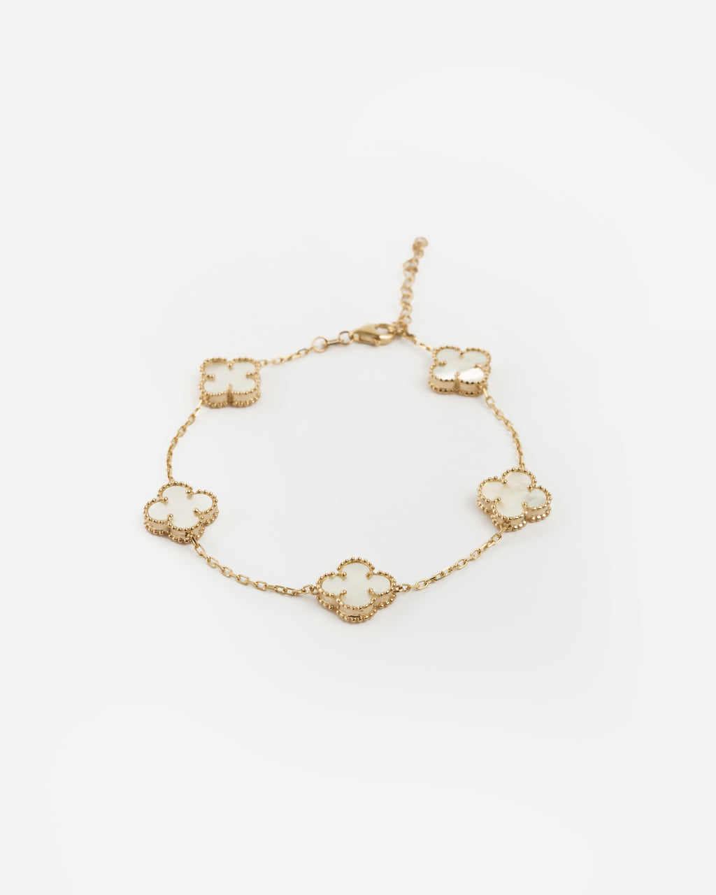 Náramok Aurora Clover biely 5ks stredný štvorlístok , 14K zlato