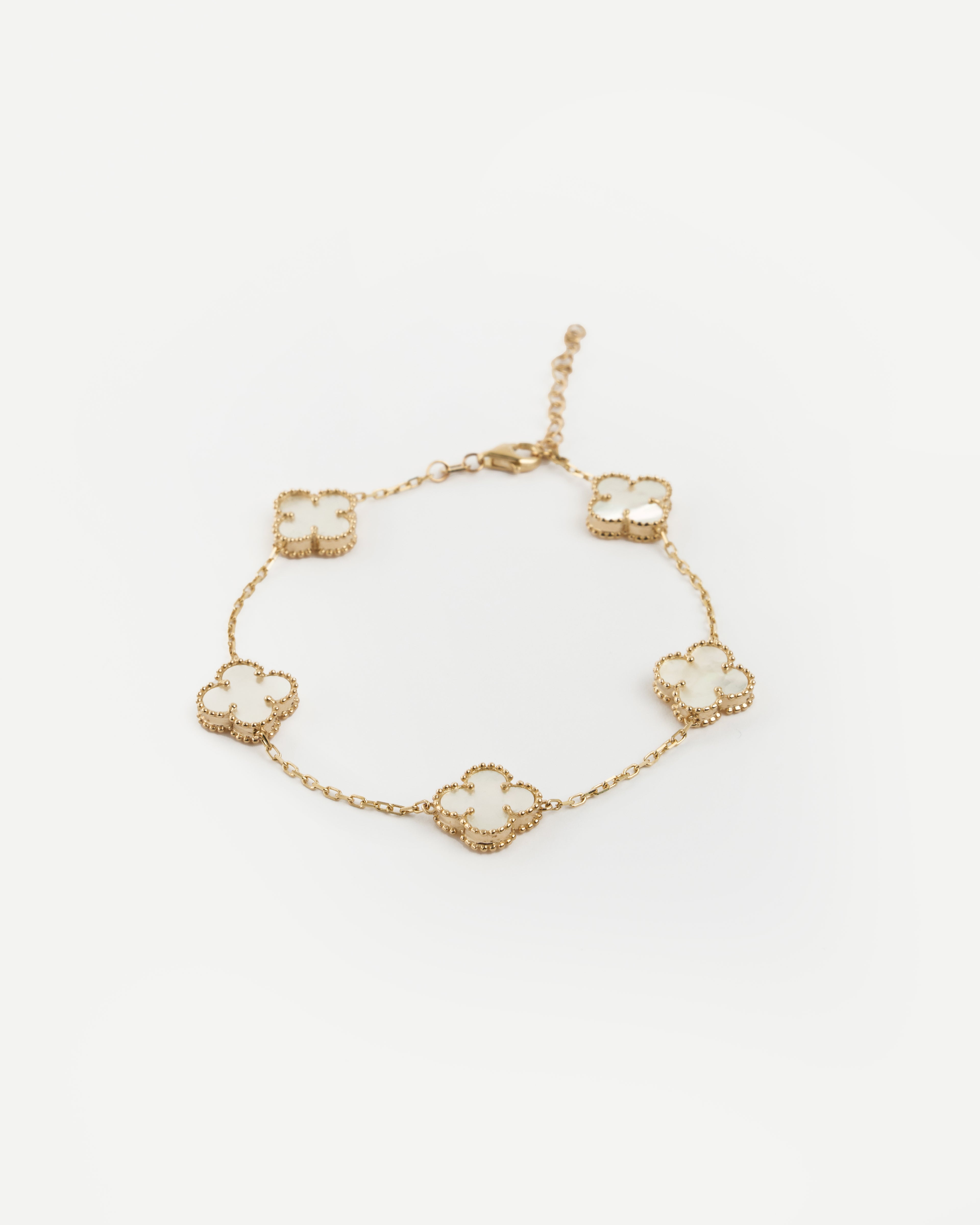 Náramok Aurora Clover biely 5ks stredný štvorlístok , 14K zlato