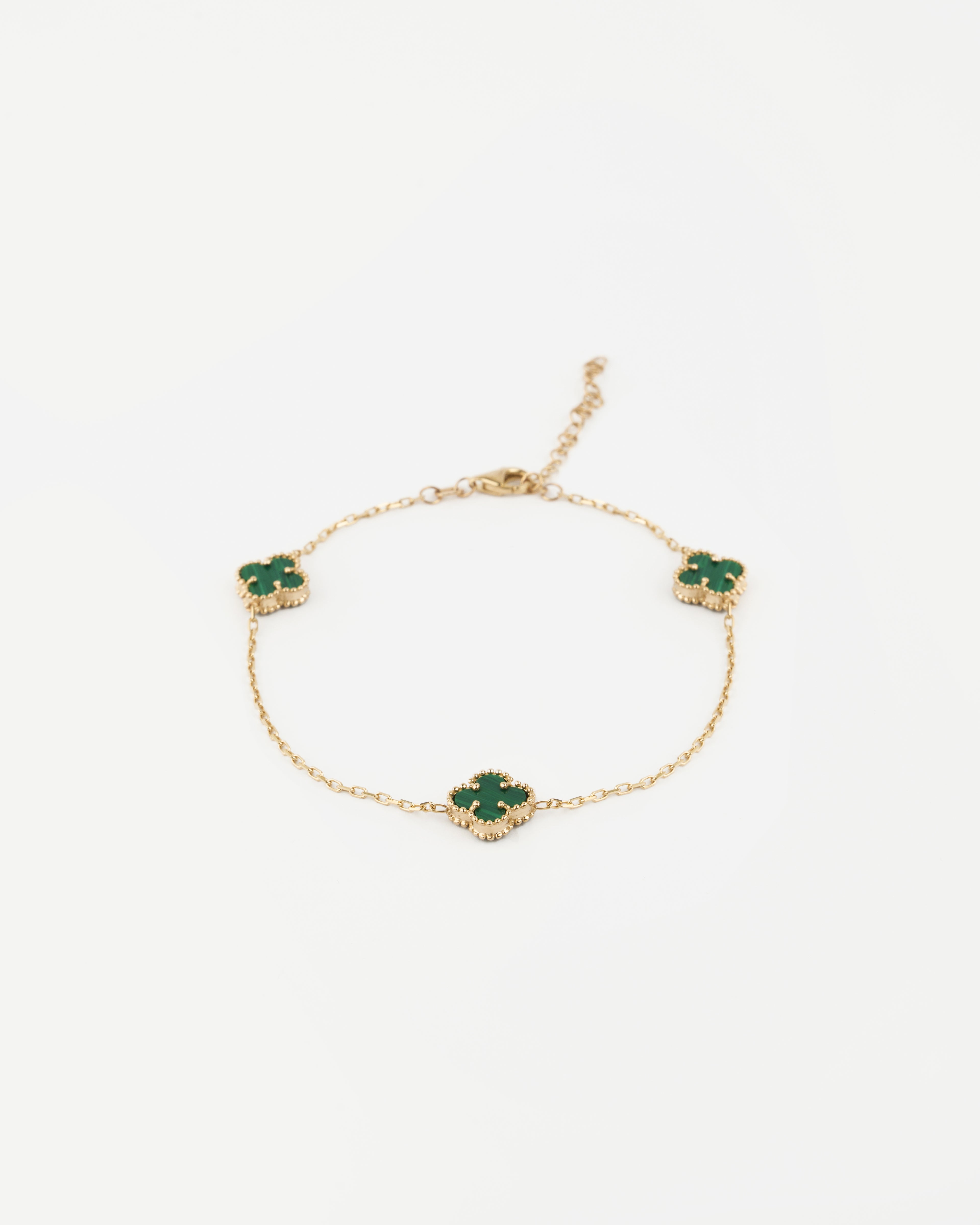 Náramok Aurora Clover zelený 3ks malý štvorlístok , 14K zlato