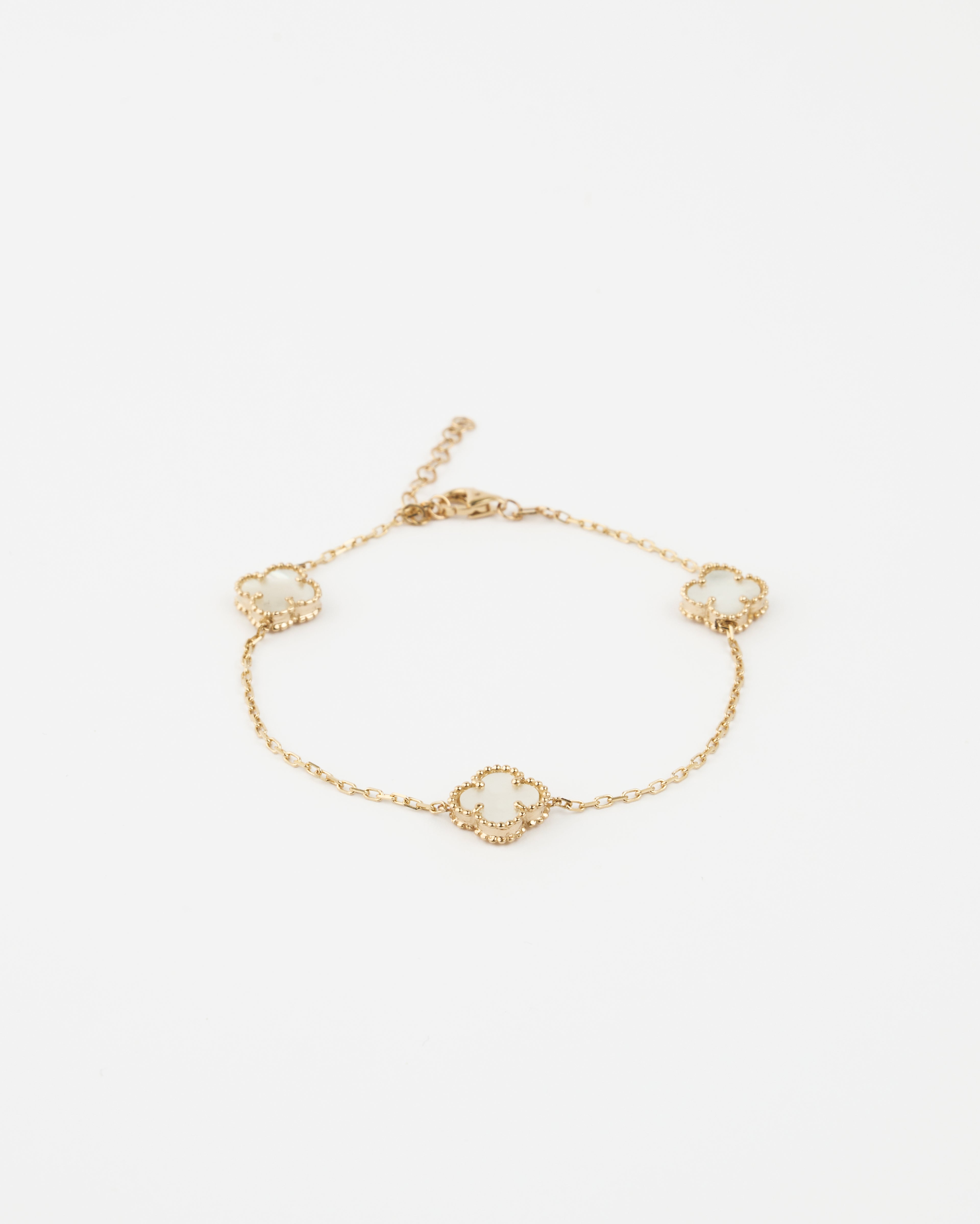 Náramok Aurora Clover biely 3ks malý štvorlístok , 14K zlato