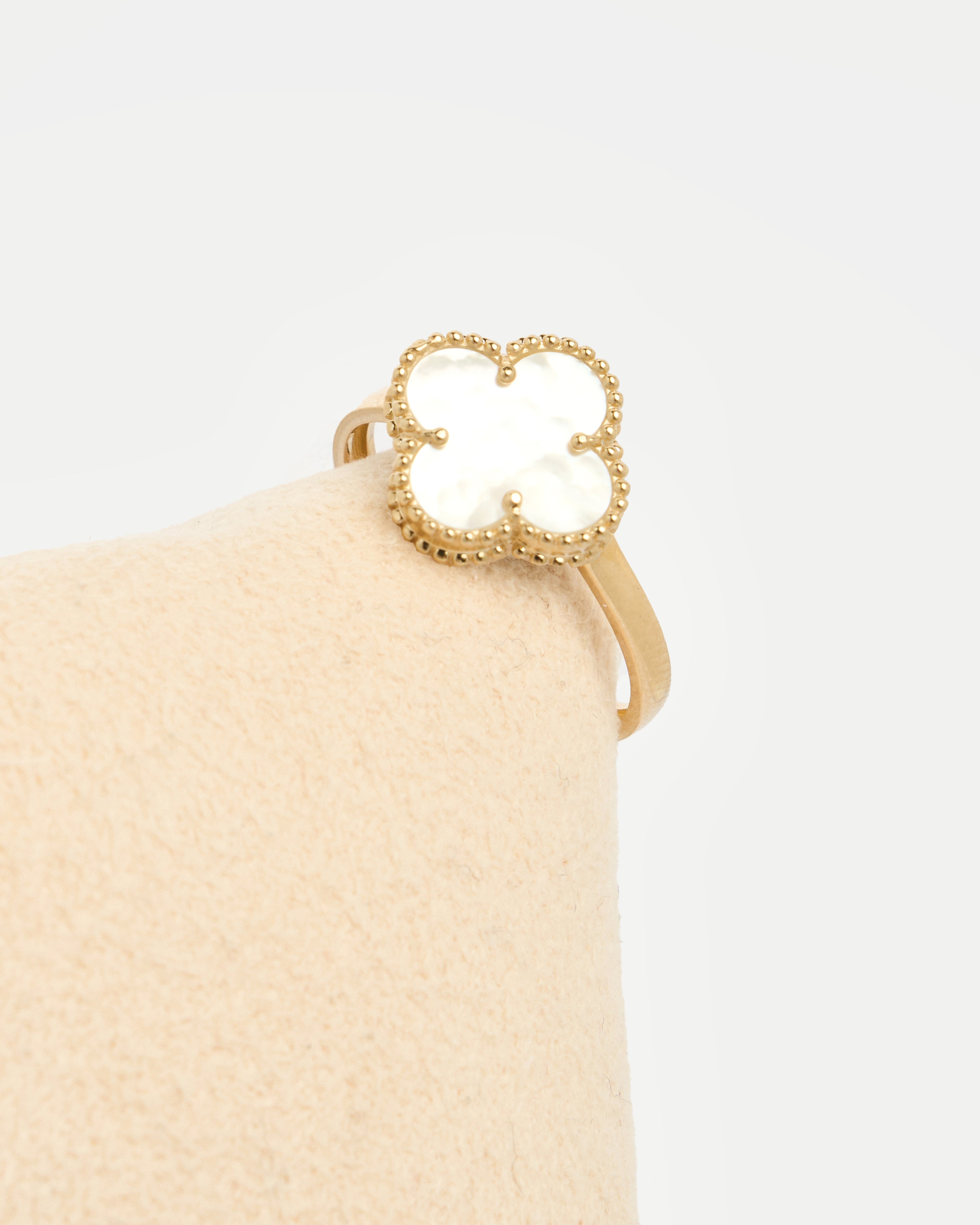 Prsteň Aurora Clover biely veľky, 14K zlato