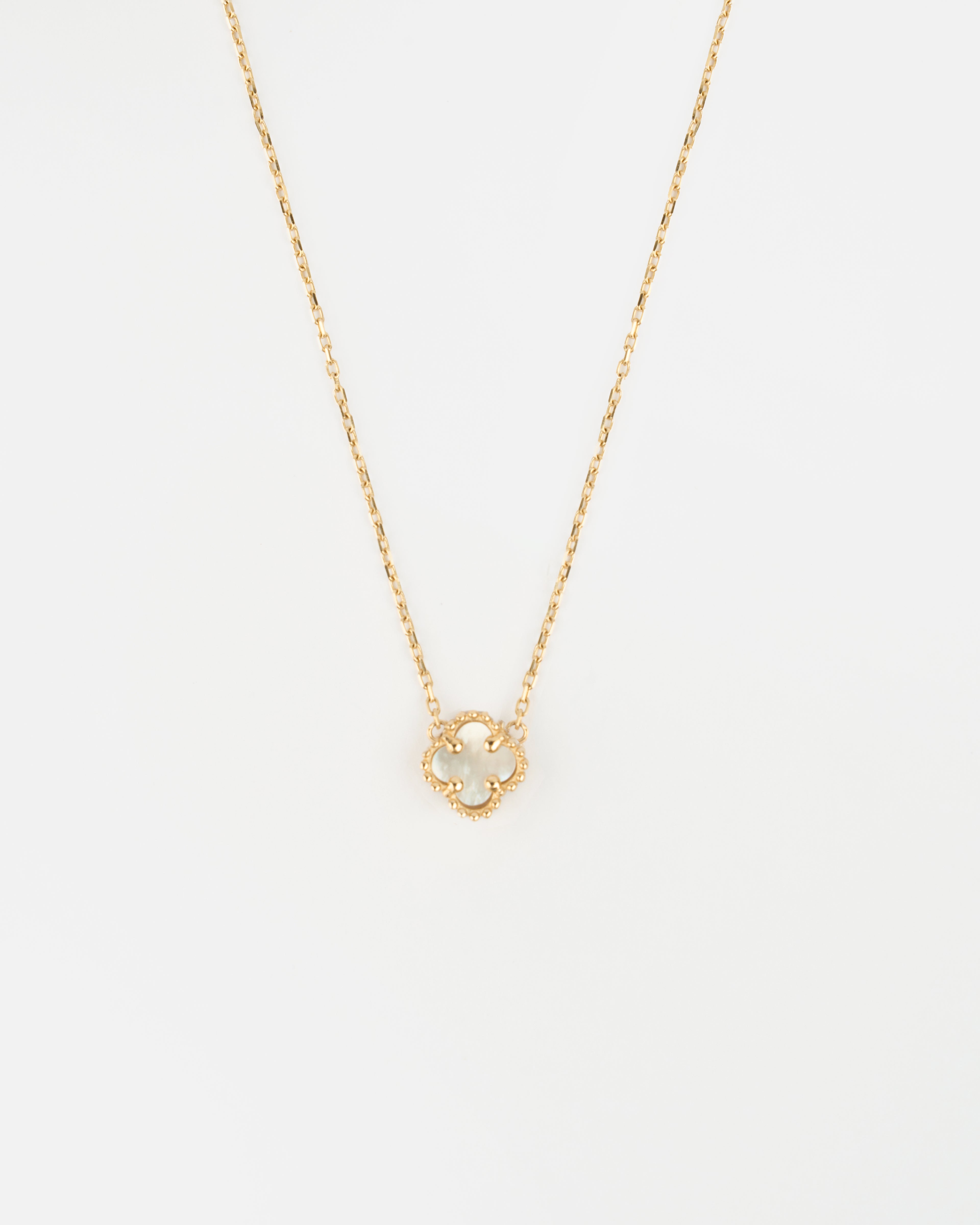 Náhrdelník Aurora Clover biely mini , 14K zlato