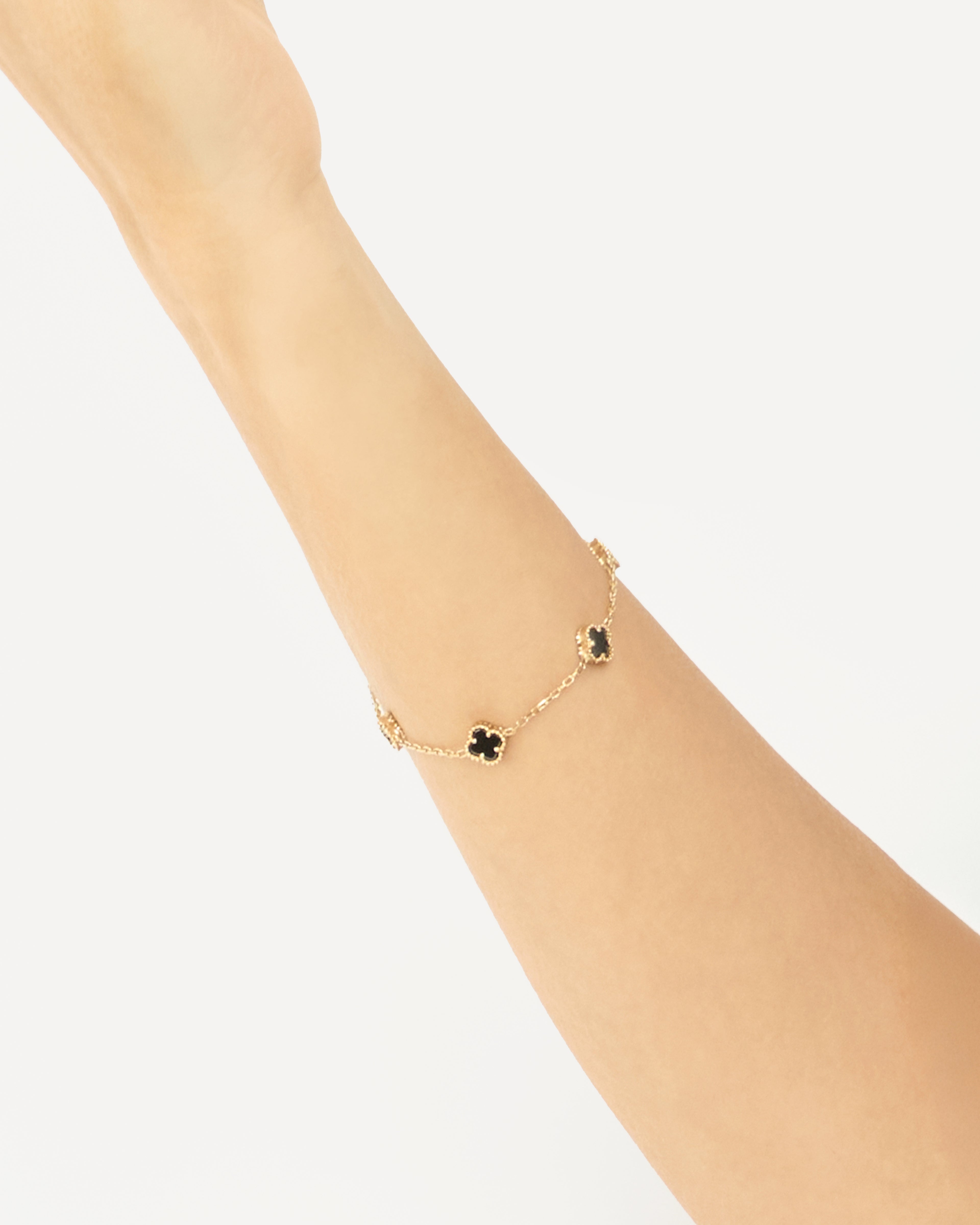 Náramok Aurora Clover čierny 5ks mini štvorlístok , 14K zlato