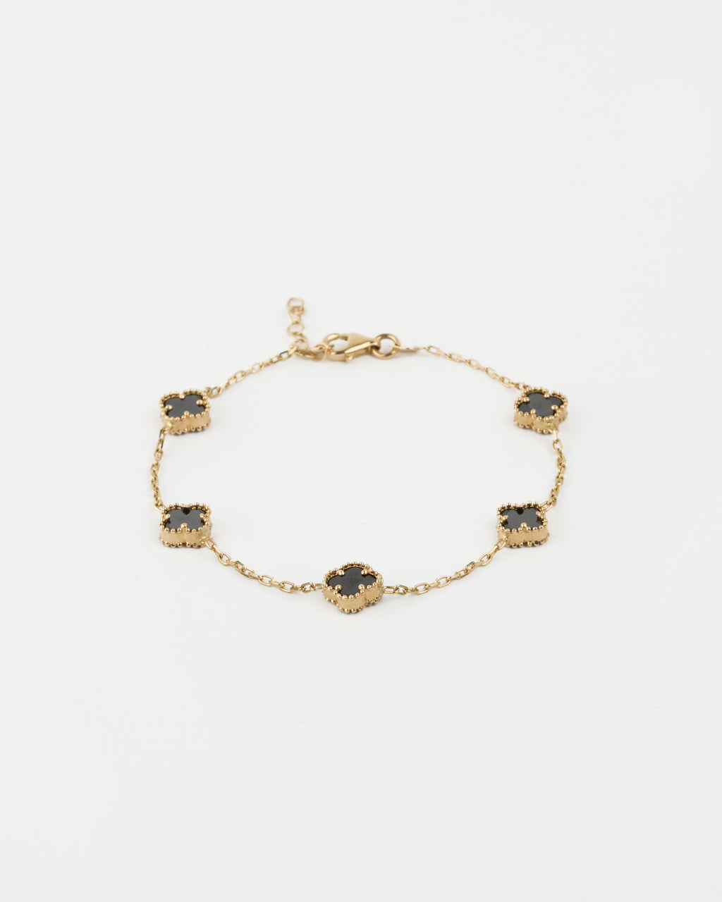 Náramok Aurora Clover čierny 5ks mini štvorlístok , 14K zlato