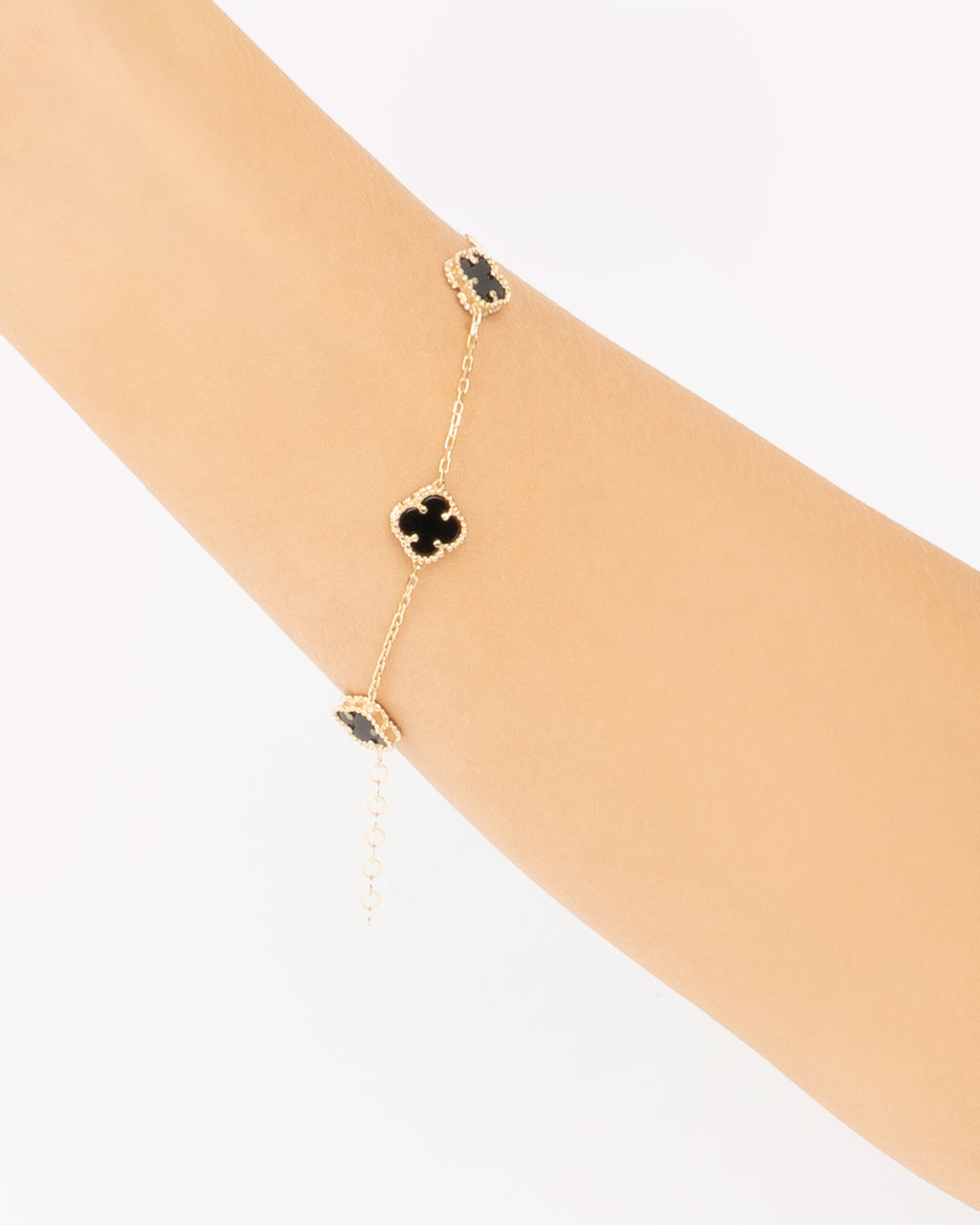 Náramok Aurora Clover čierny 5ks stredný štvorlístok , 14K zlato CHP