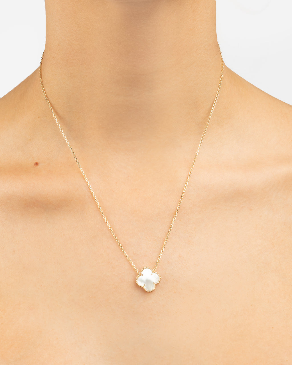 Náhrdelník Aurora Clover biely veľký , 14K zlato