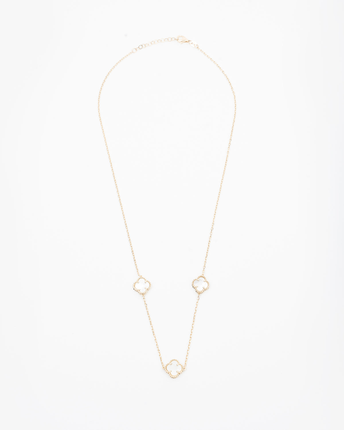 Náhrdelník Aurora Clover biely malý trio, 14K zlato