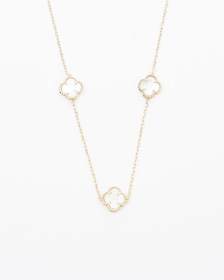 Náhrdelník Aurora Clover biely malý trio, 14K zlato