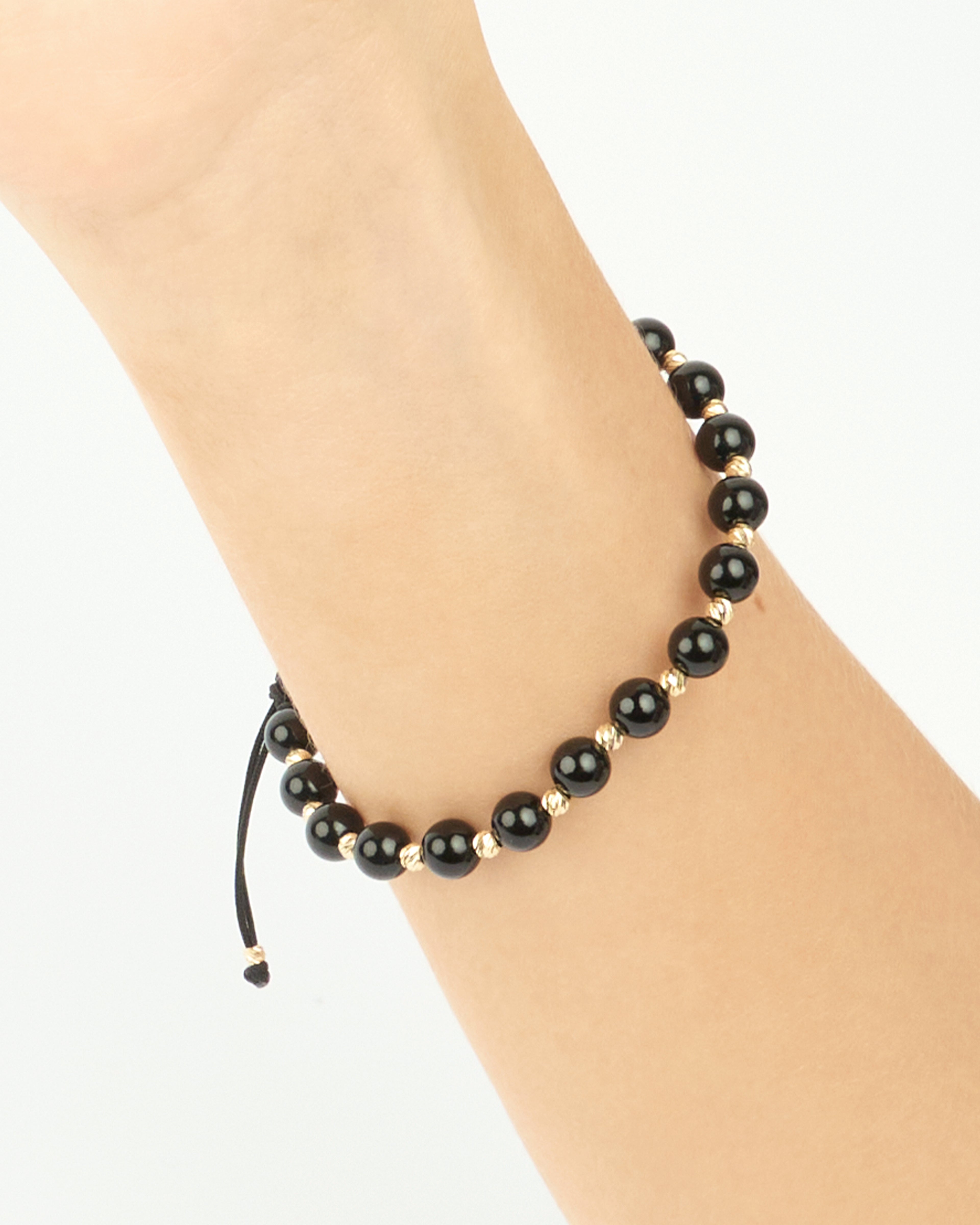 Zlatý šnúrkový náramok Onyx Sphere, 14K zlato