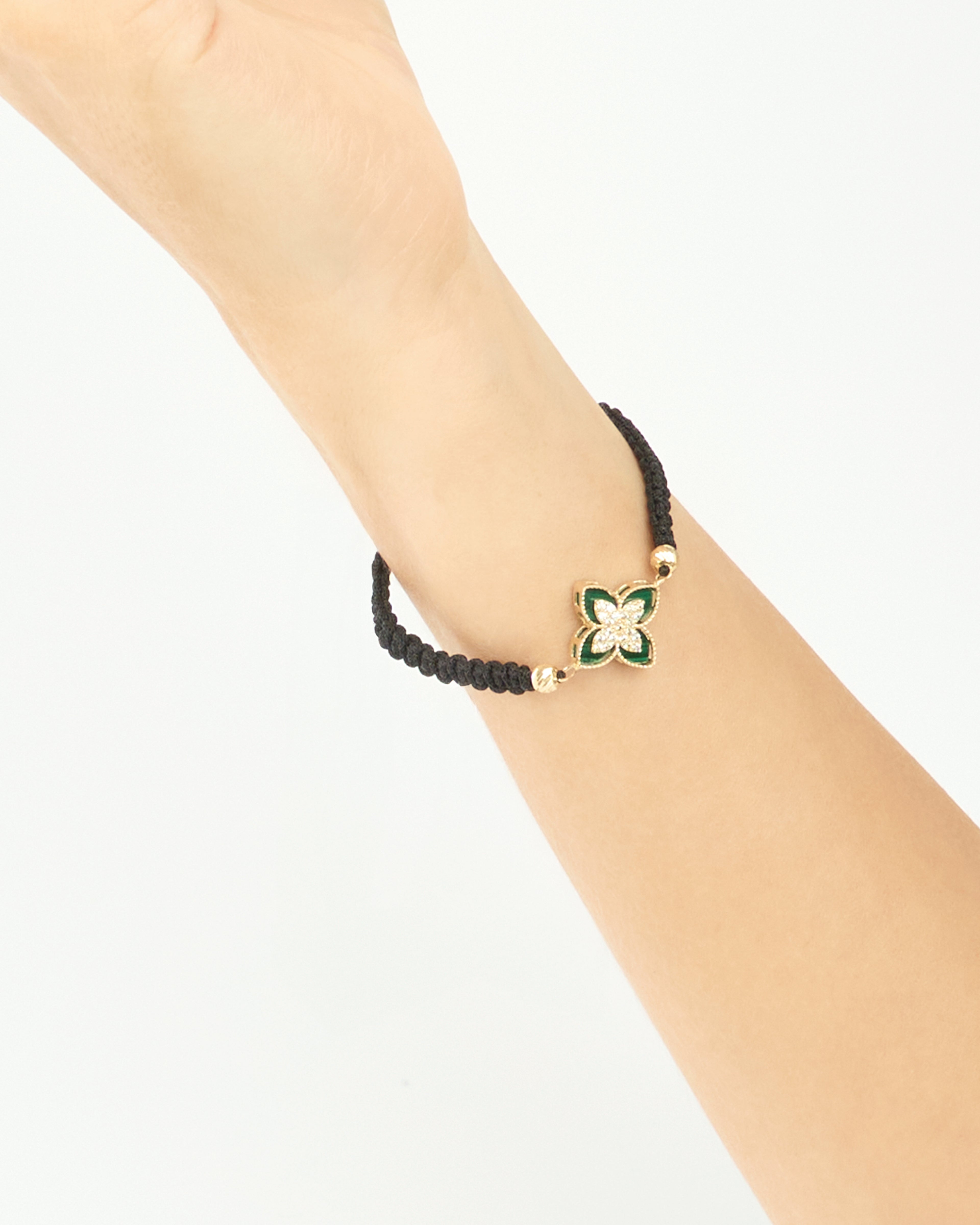 Zlatý šnúrkový náramok Fleur Vert, 14K zlato