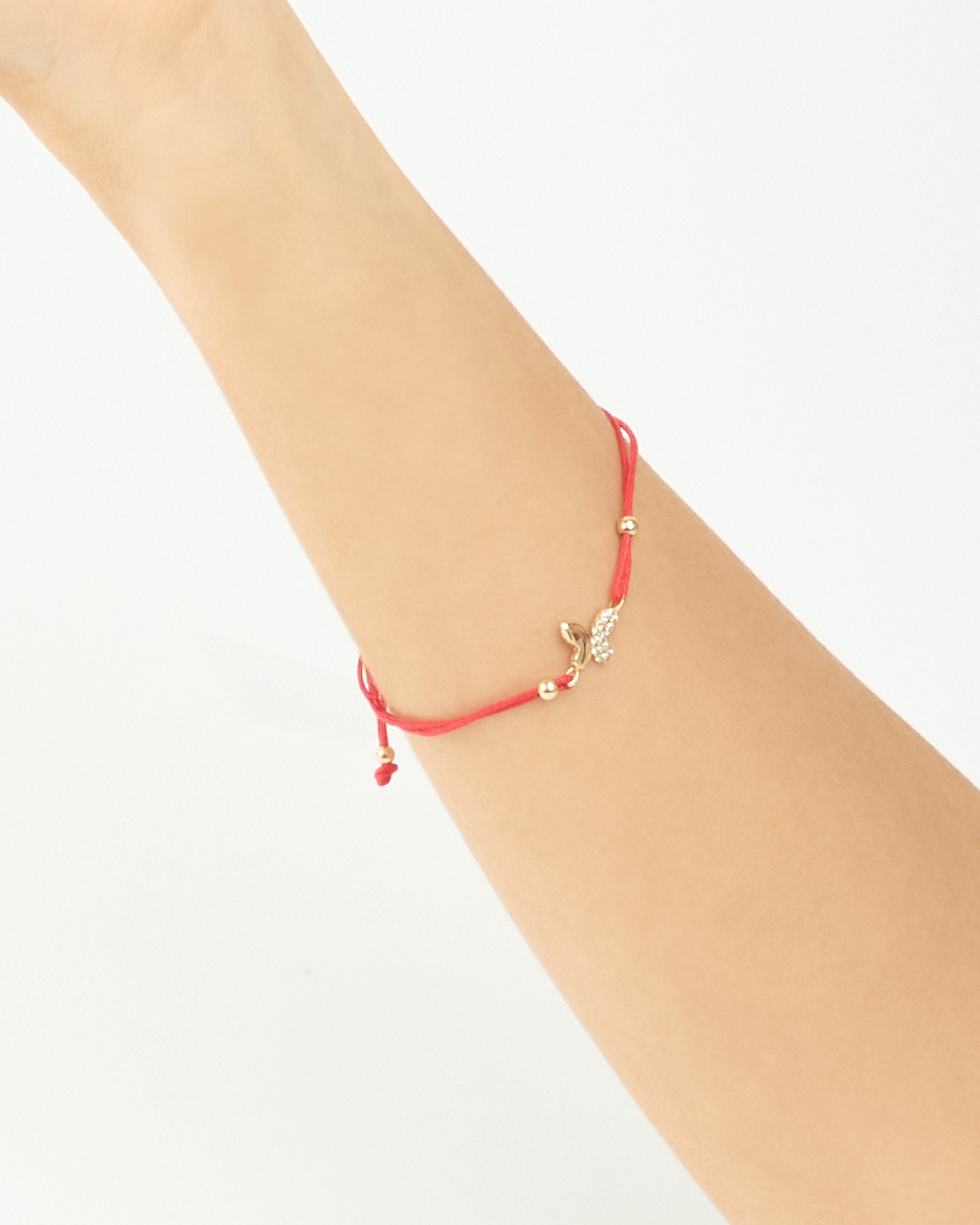 Zlatý šnúrkový náramok Red Butterfly, 14K zlato