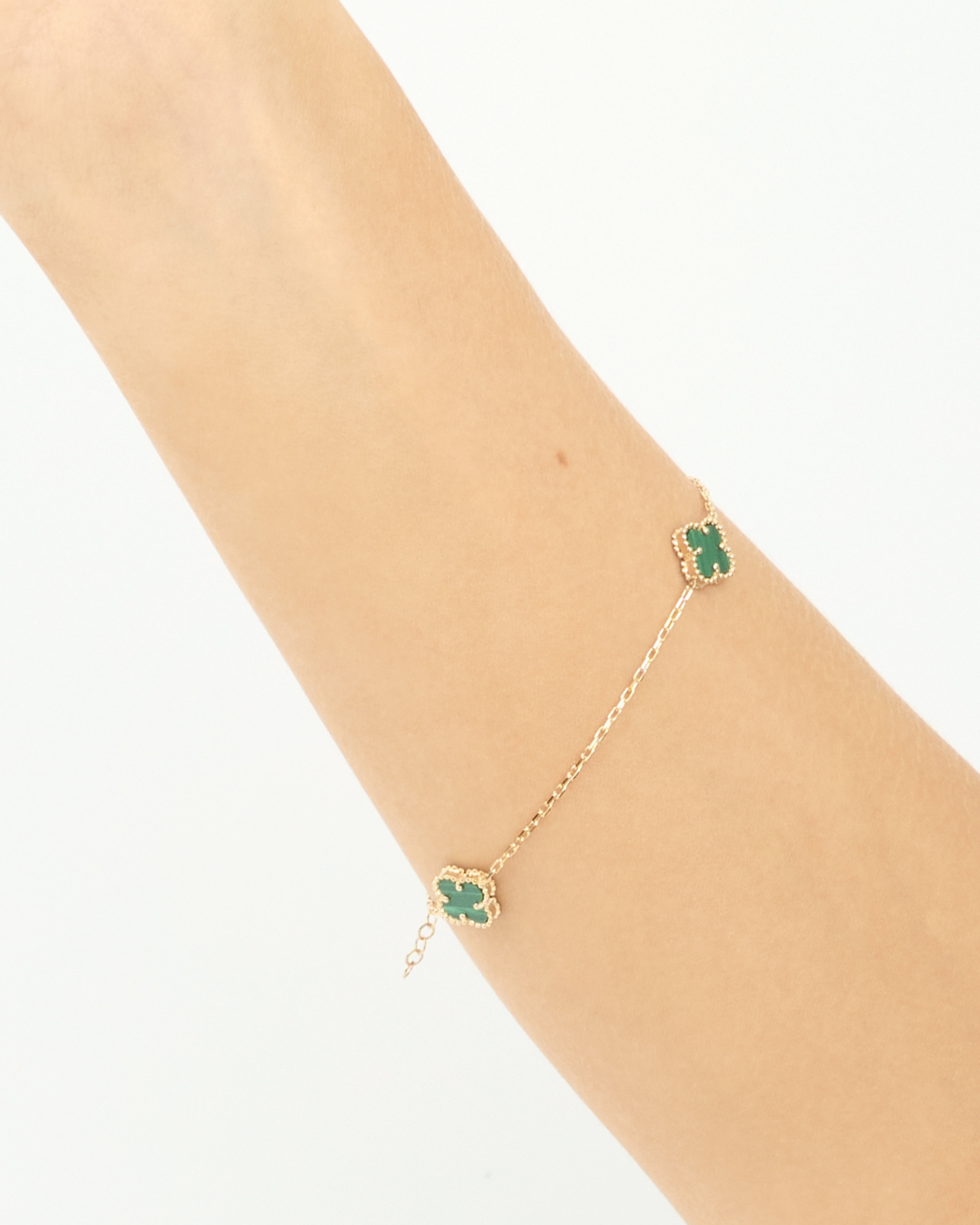 Náramok Aurora Clover zelený 3ks malý štvorlístok , 14K zlato