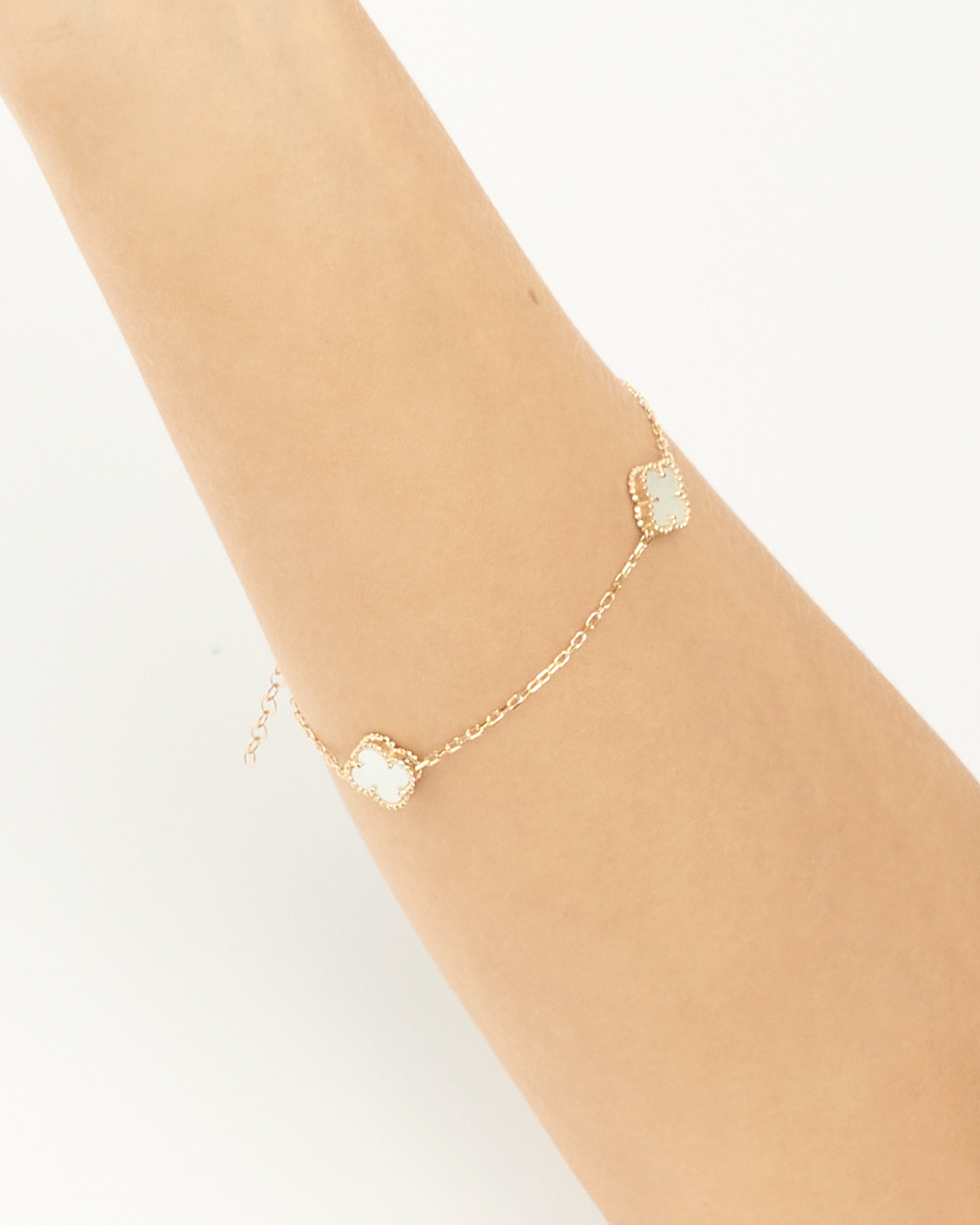 Náramok Aurora Clover biely 3ks malý štvorlístok , 14K zlato