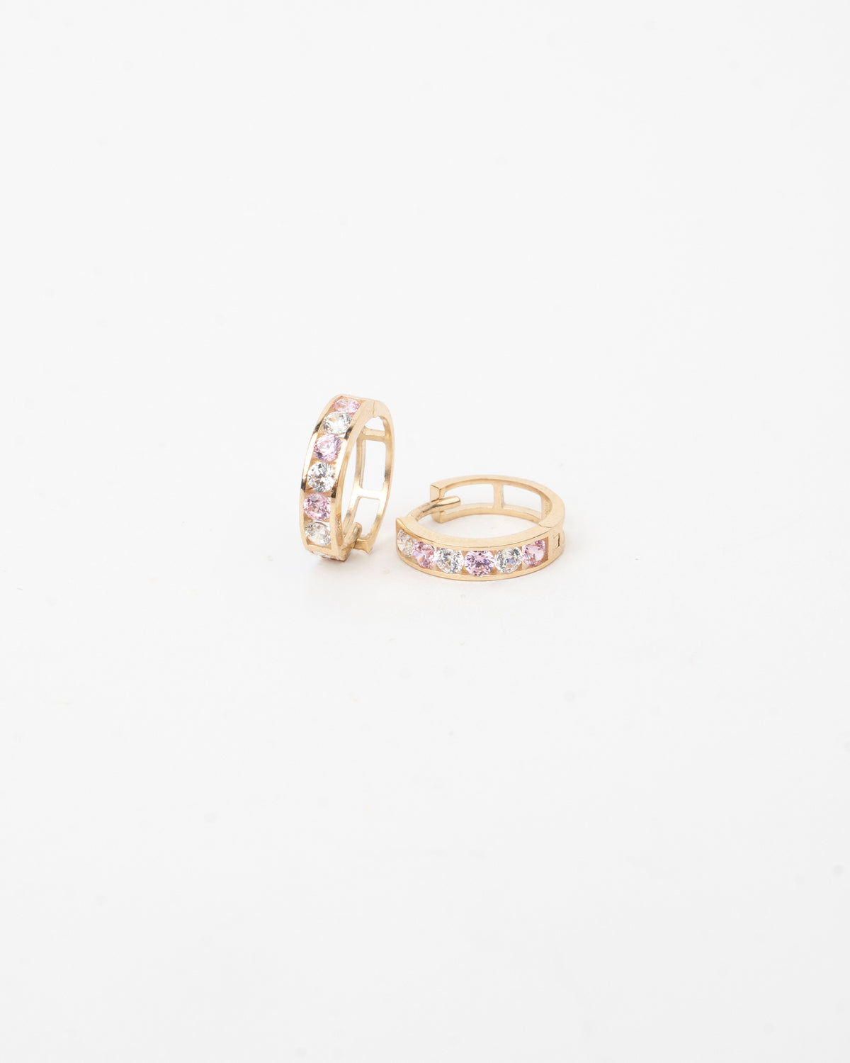 Kruhové náušnice Elinor Pink & White, 14K zlato