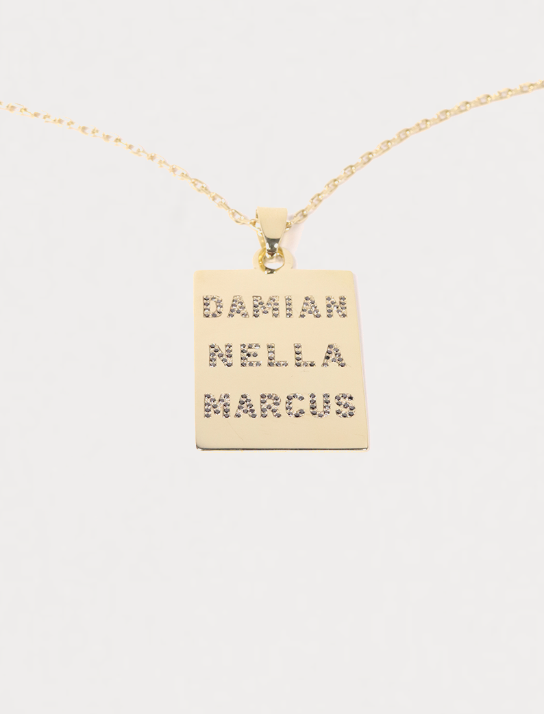 Atelier Black Diamond Name Plate Pendant, 14K zlato