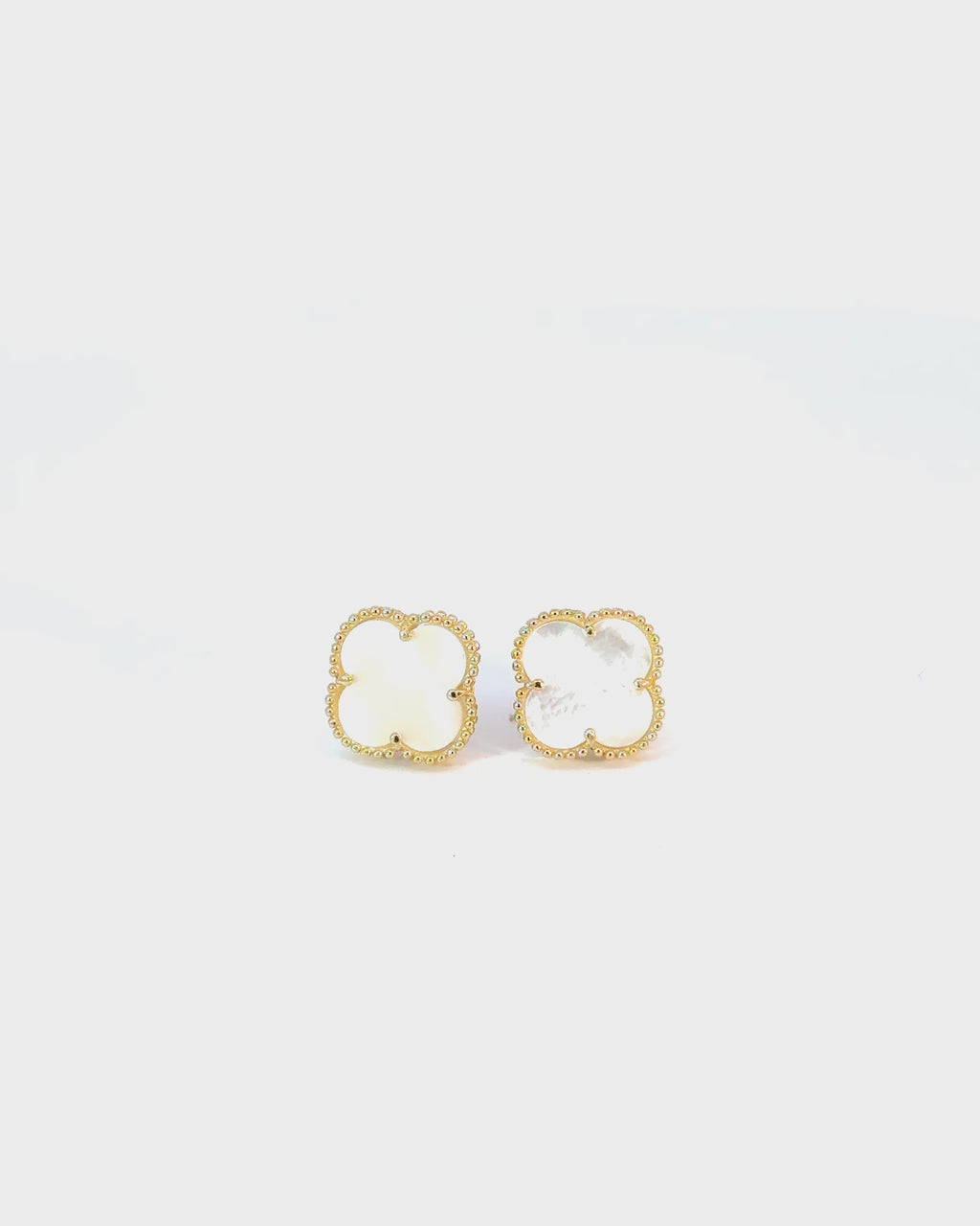 Napichovacie náušnice Aurora Clover biele veľké, 14K zlato