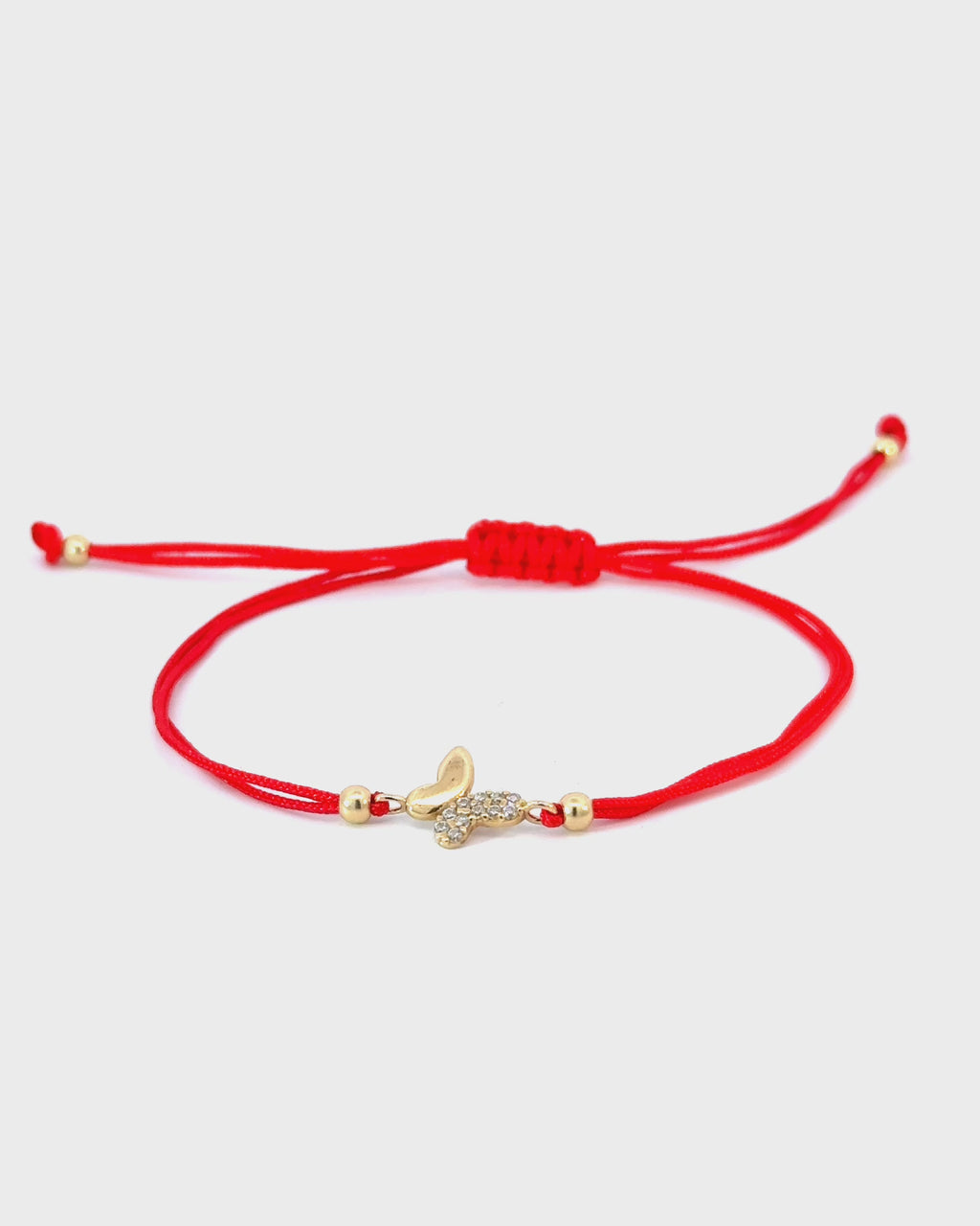 Zlatý šnúrkový náramok Red Butterfly, 14K zlato