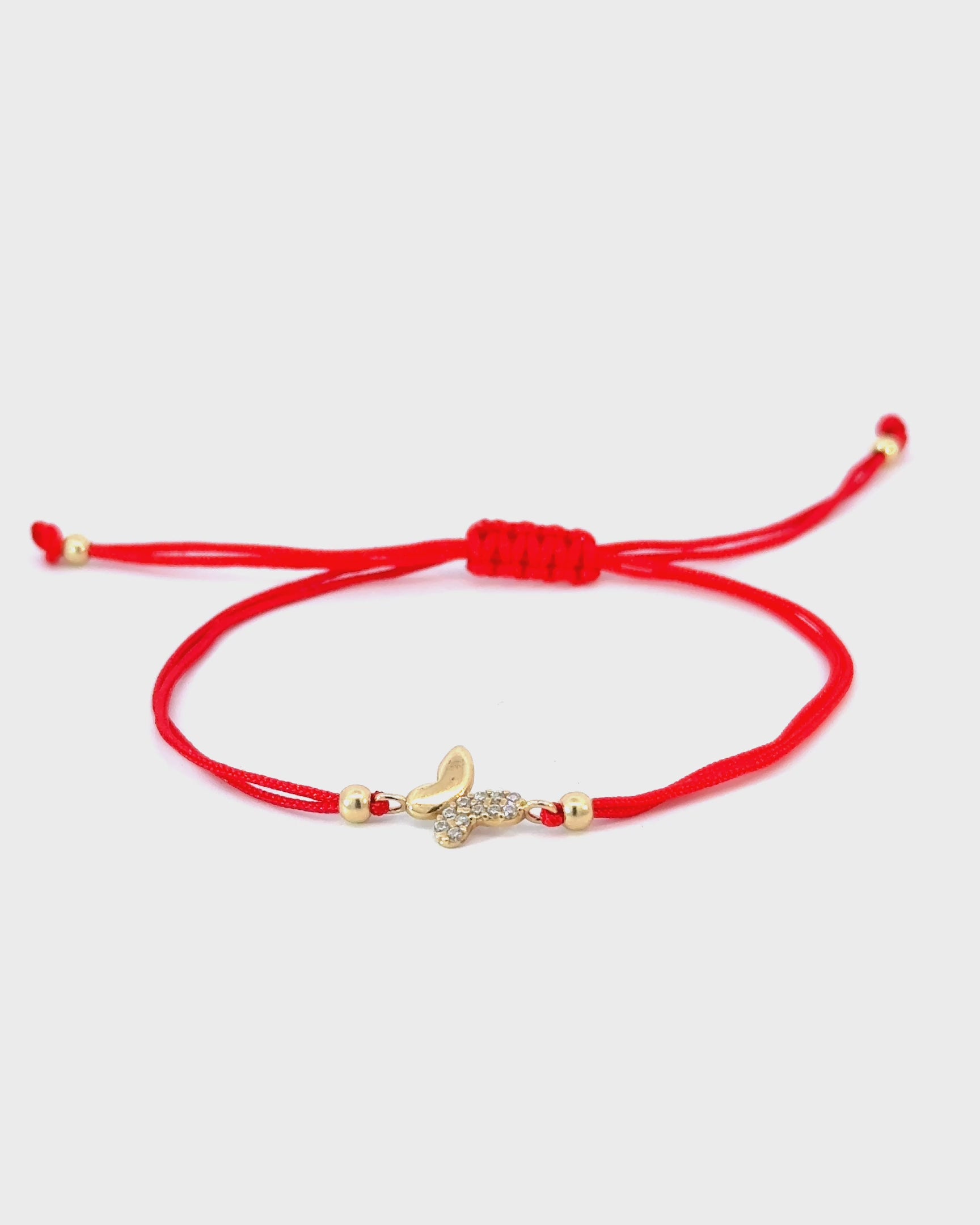 Zlatý šnúrkový náramok Red Butterfly, 14K zlato