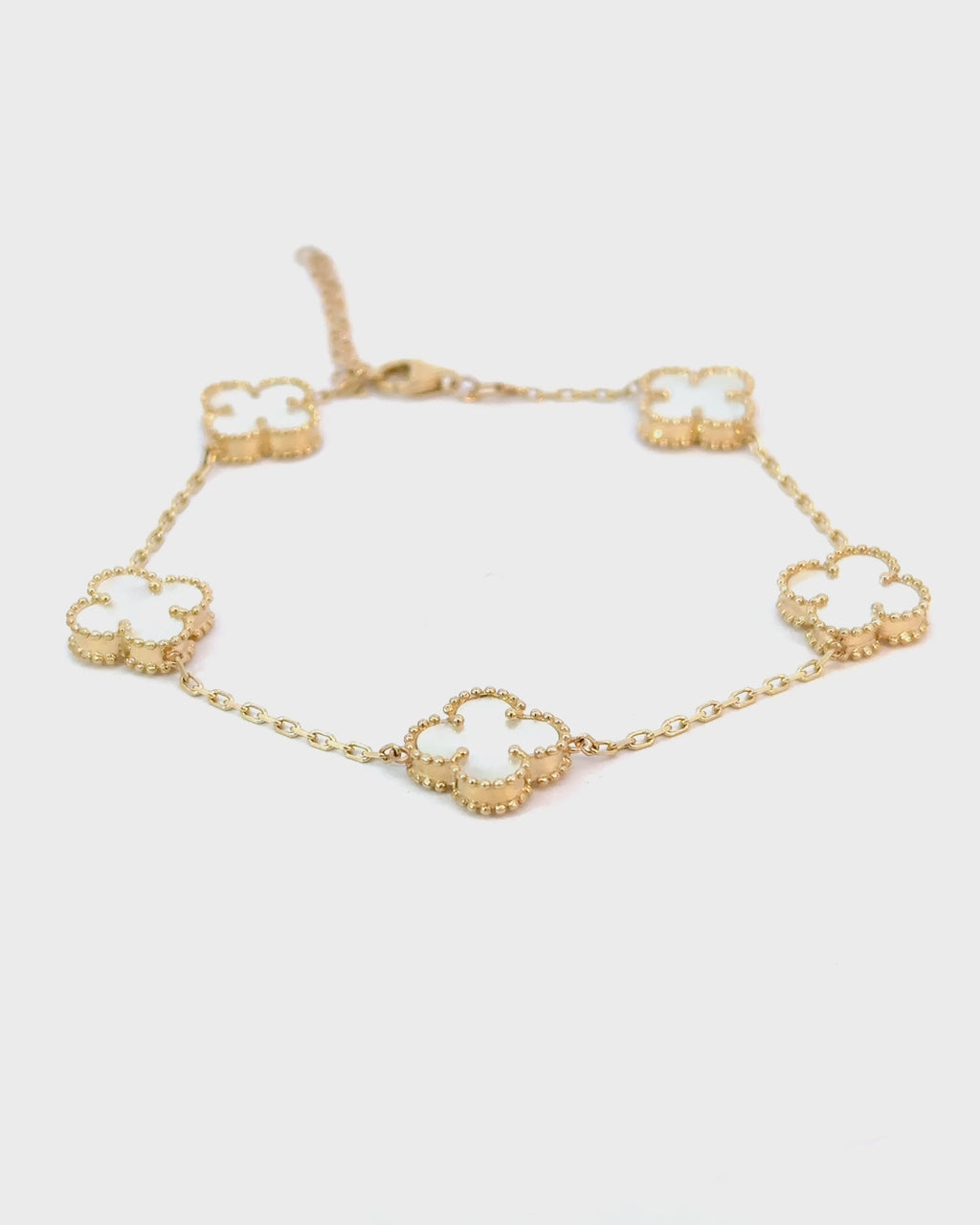 Náramok Aurora Clover biely 5ks stredný štvorlístok , 14K zlato