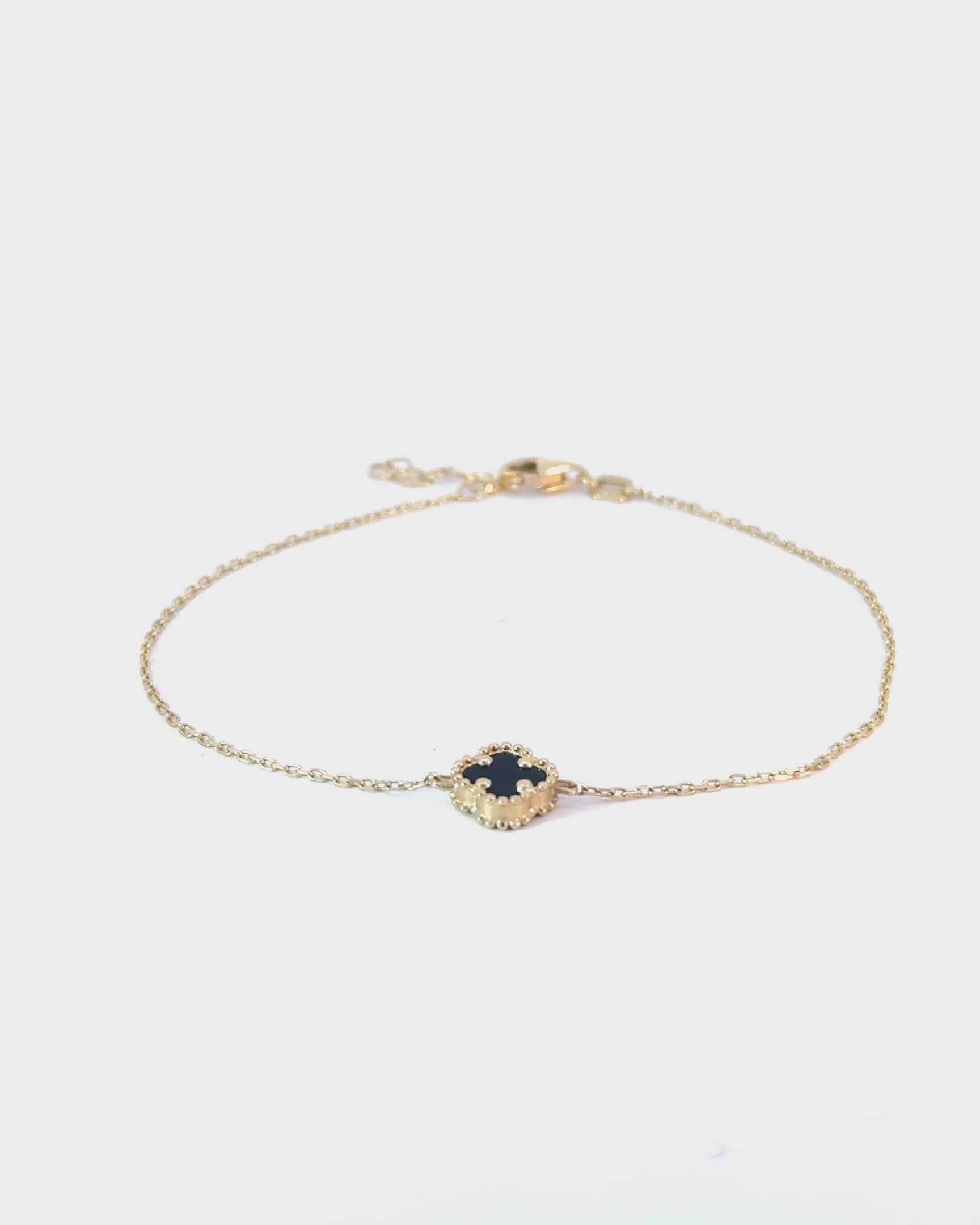 Náramok Aurora Clover čierny 1ks mini štvorlístok , 14K zlato