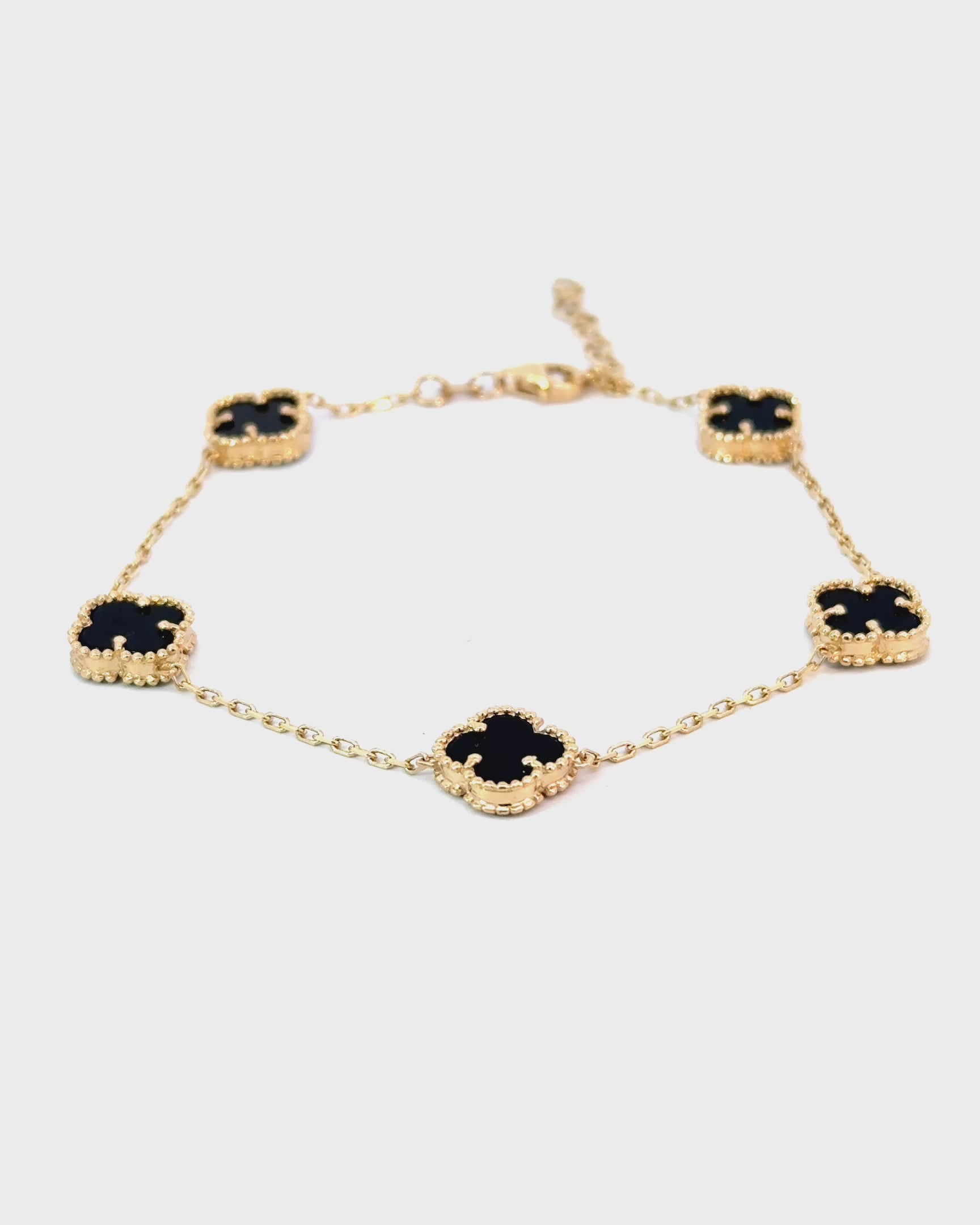 Náramok Aurora Clover čierny 5ks stredný štvorlístok , 14K zlato CHP