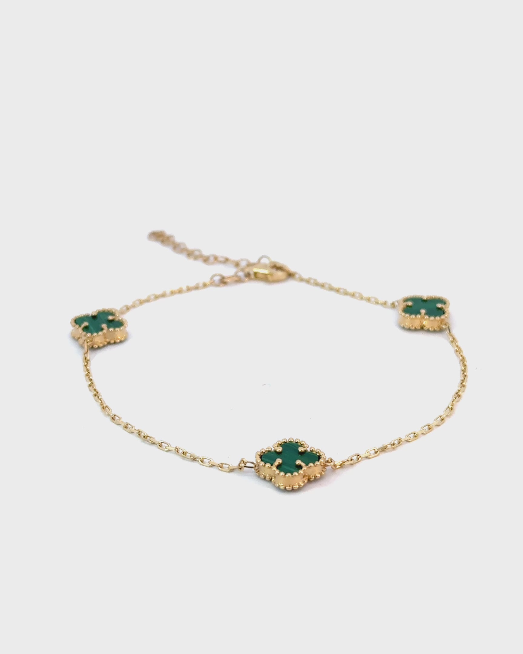 Náramok Aurora Clover zelený 3ks malý štvorlístok , 14K zlato