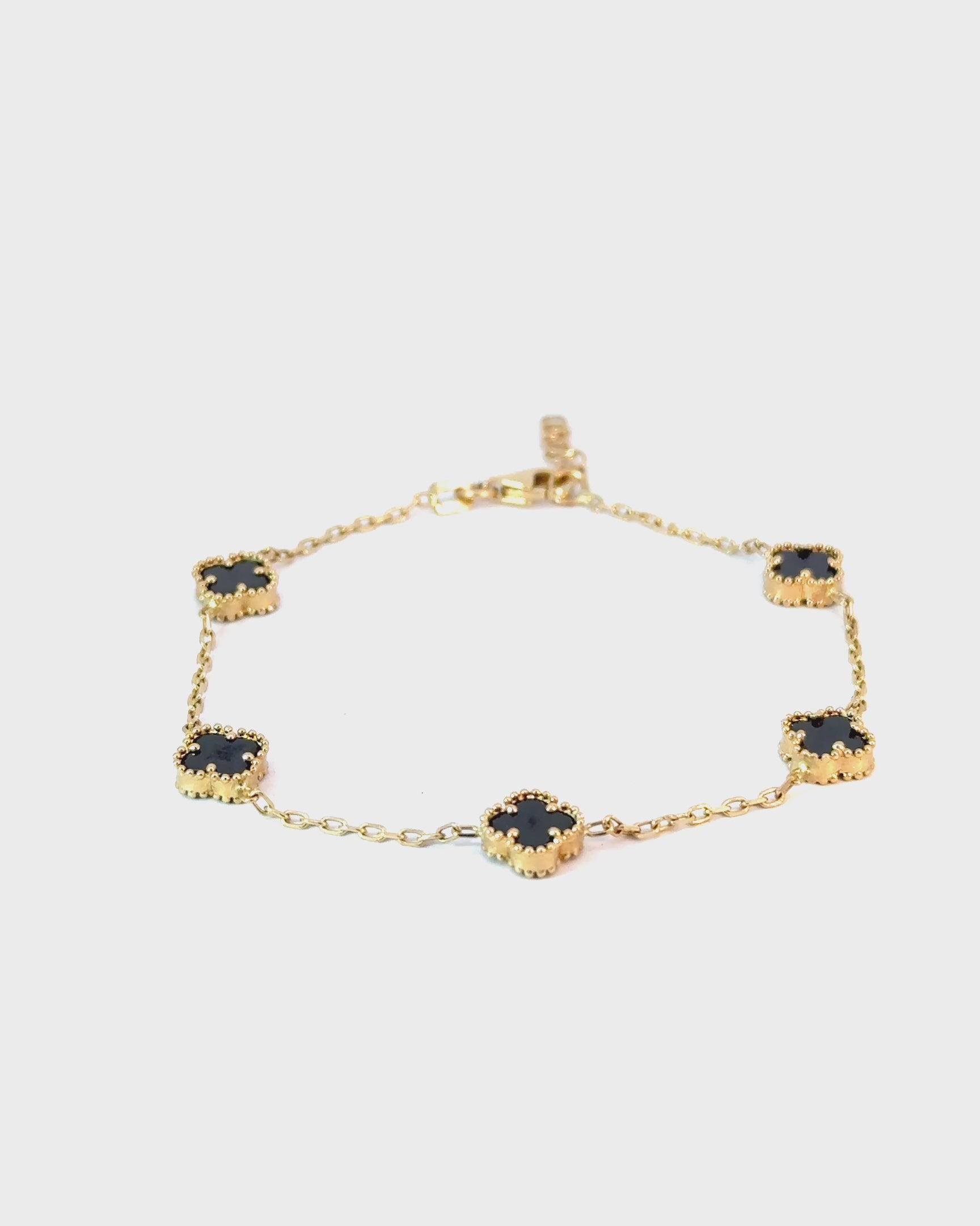 Náramok Aurora Clover čierny 5ks mini štvorlístok , 14K zlato