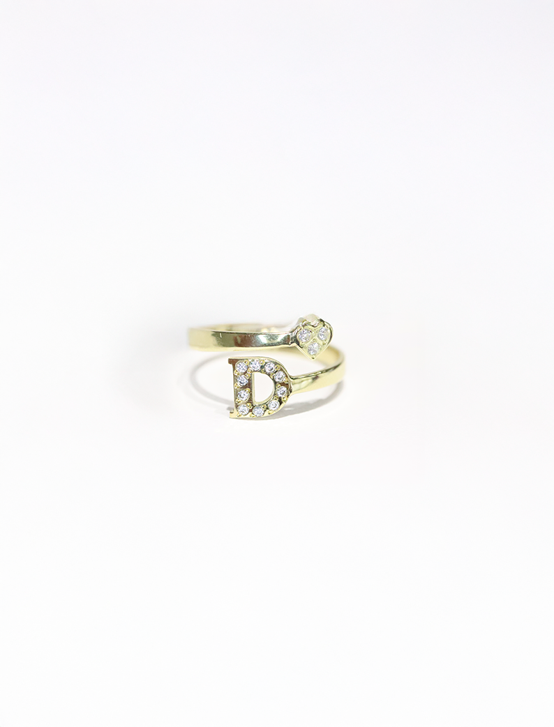 Atelier Heart Initial Ring Pavé Edition, 14K zlato