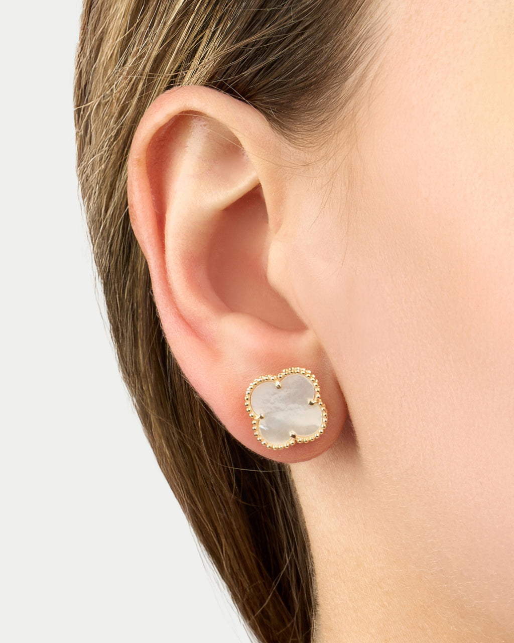 Napichovacie náušnice Aurora Clover biele veľké, 14K zlato