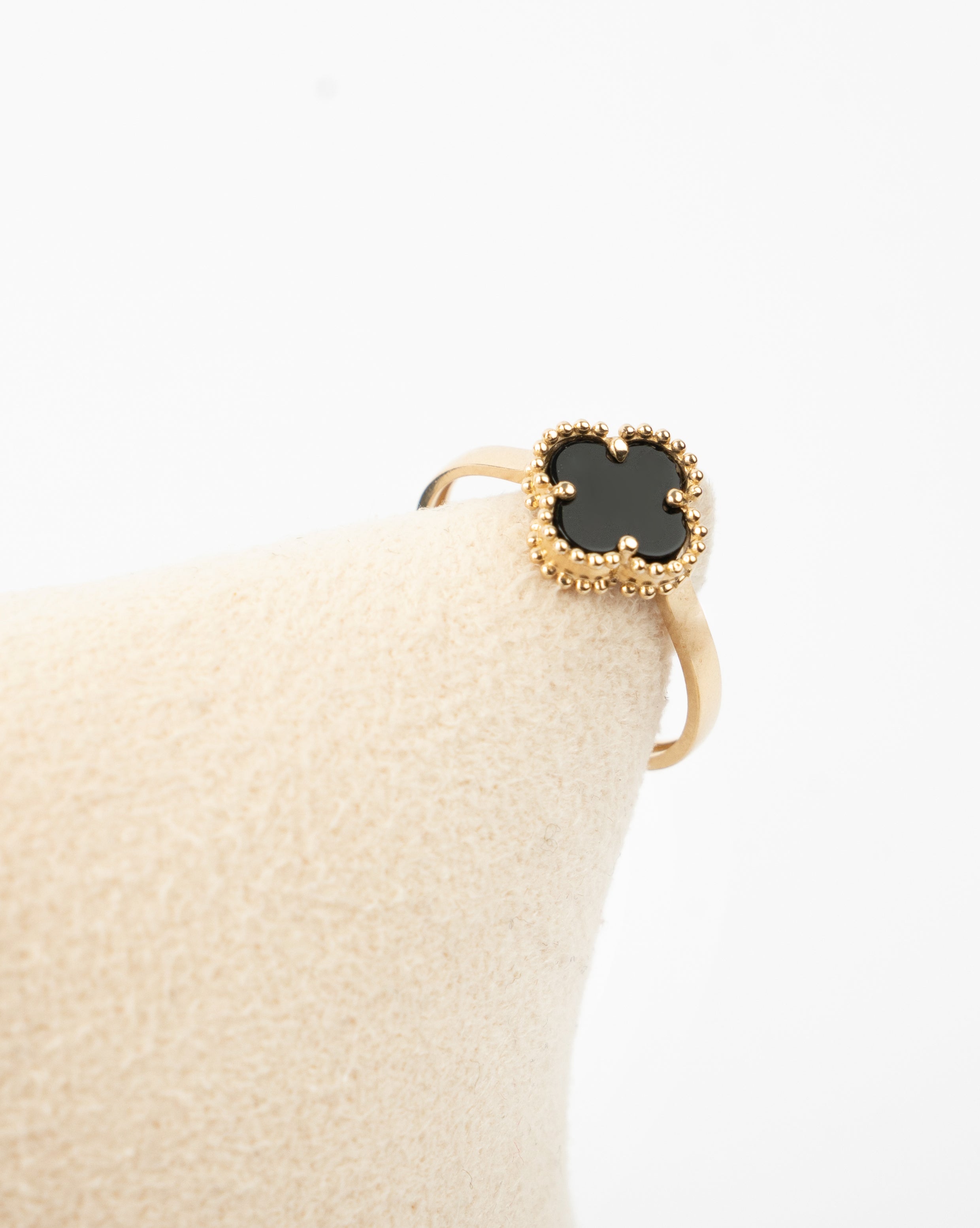 Prsteň Aurora Clover čierny malý, 14K zlato